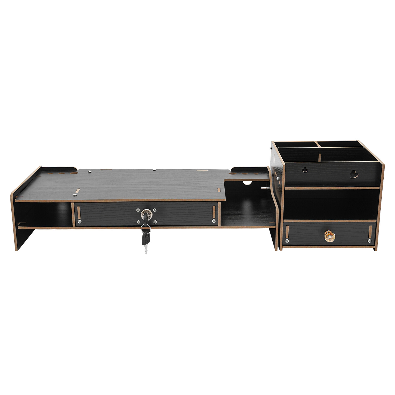 Lockable Drawer Monitor Riser with 180° Rotation – Black Desktop Organizer
