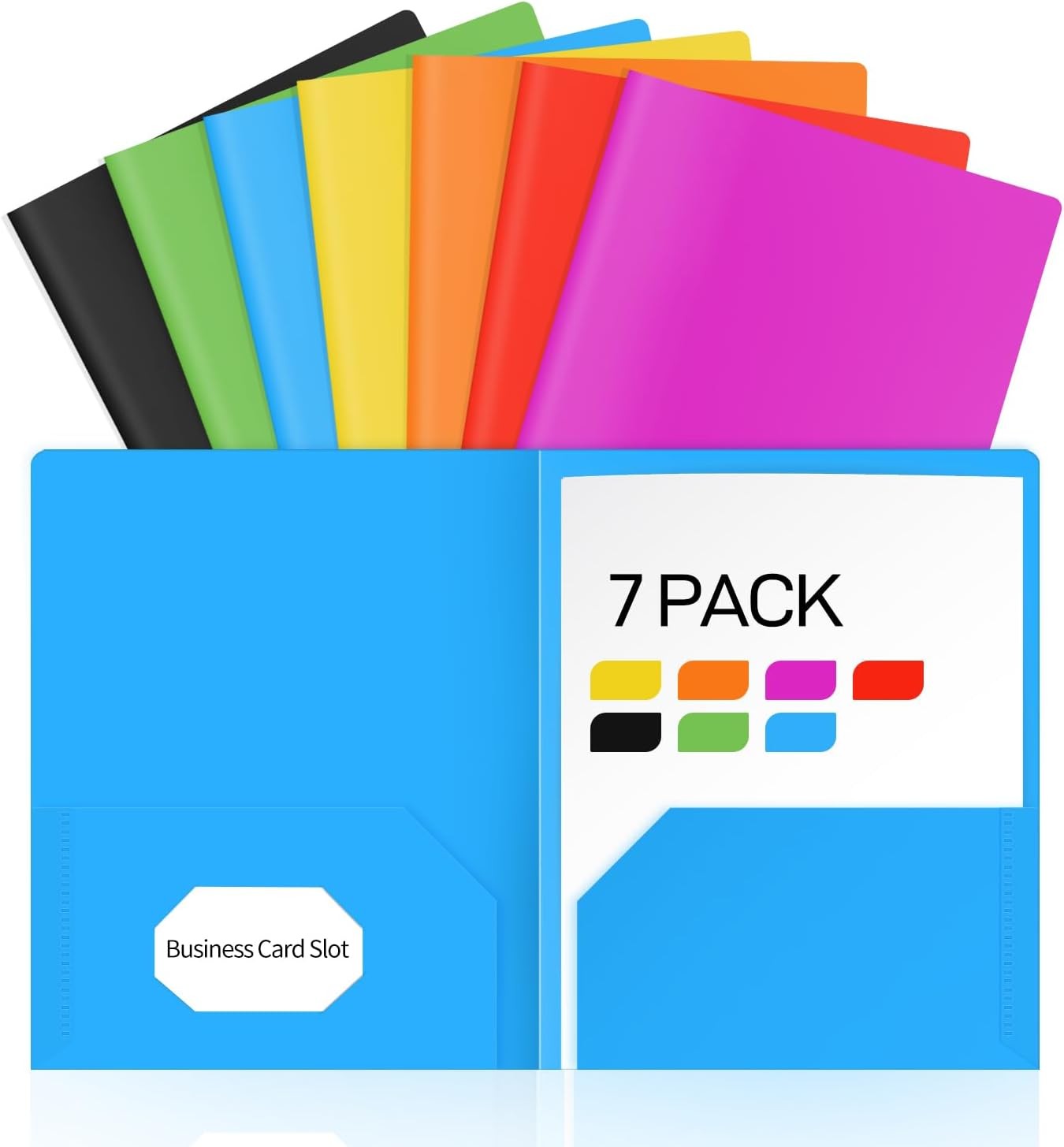 7 Pack Heavyweight Plastic Folders with Pockets, 7 Distinct Colors, Letter Size