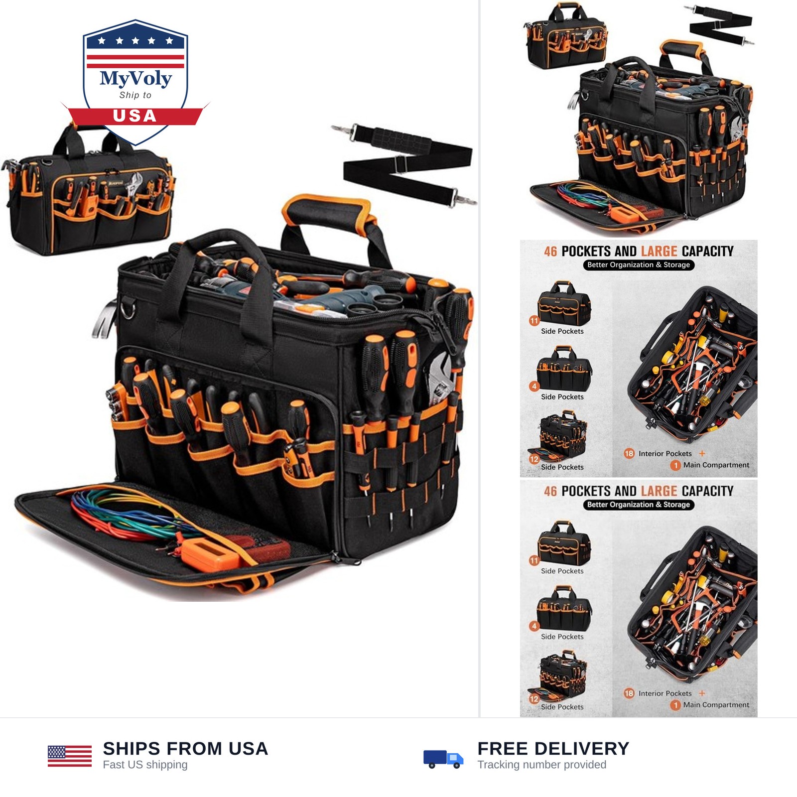 AUROPEAK Electrician Tool Bag for Men, 17-Inch Heavy Duty, 46 Pockets | Folda...