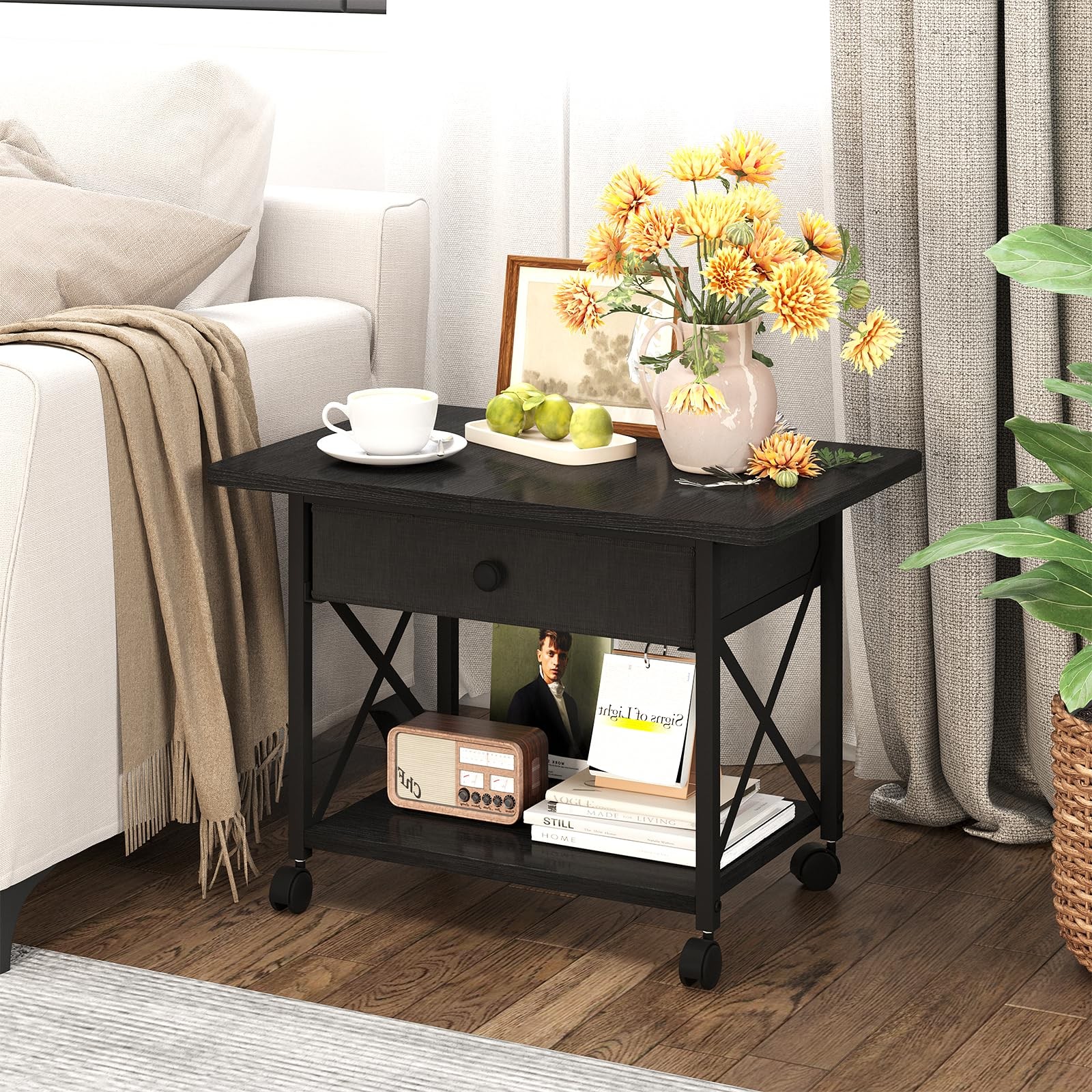 EasyCom 23.6" x 15.7" Under Desk Printer Stand with Storage Large, Black