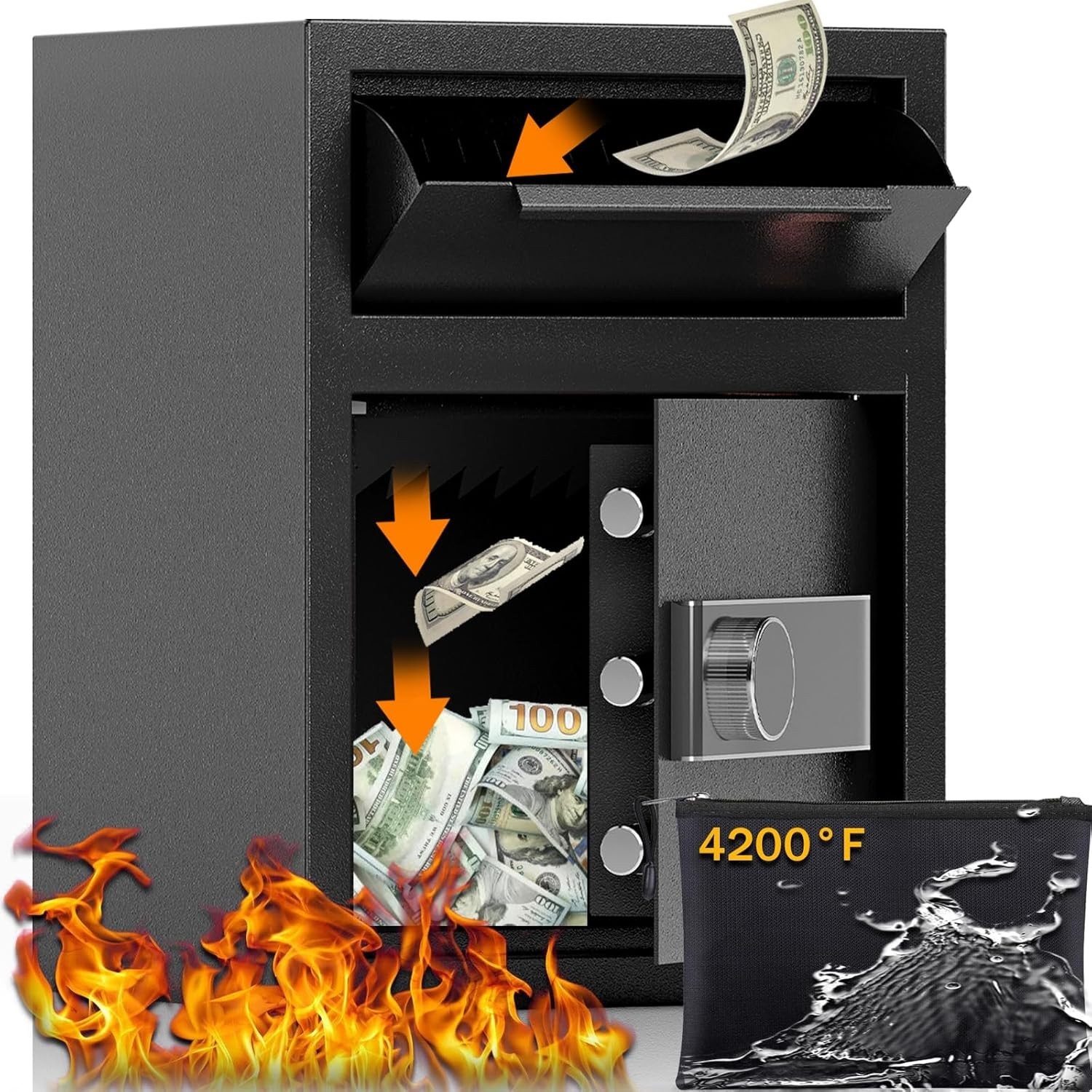 2.0 CUB Depository Drop Safe Fireproof, Front Drop Slot Lock Box with Digital Co