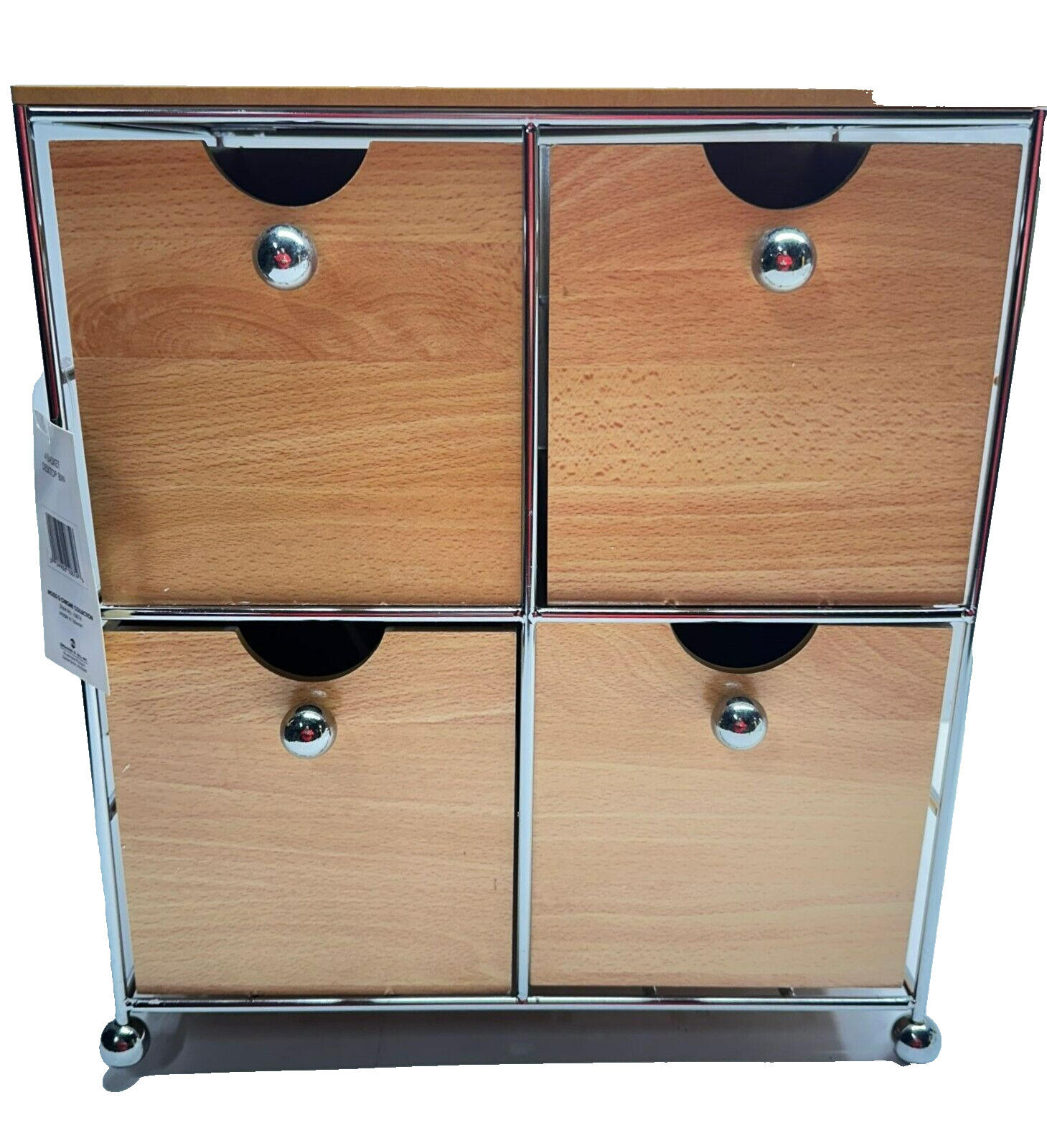 Organize it All 4 Basket Desktop Bin Wood & Chrome Collection 10874