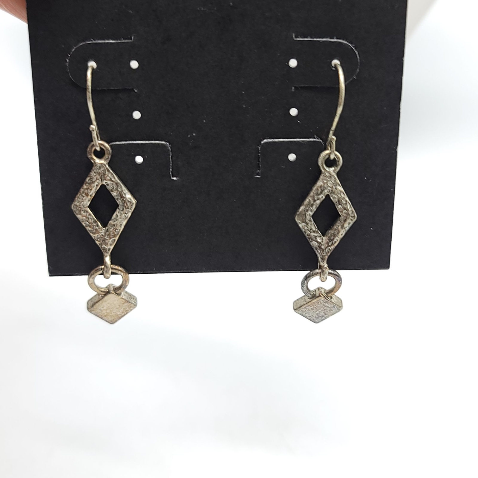 Darlene Group Hammered Silver Diamond Dangle Earrings NOS