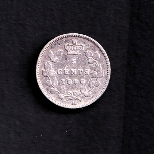 Canada 1890H 5c Five Cent Silver Coin Queen Victoria F / VF .925 Silver