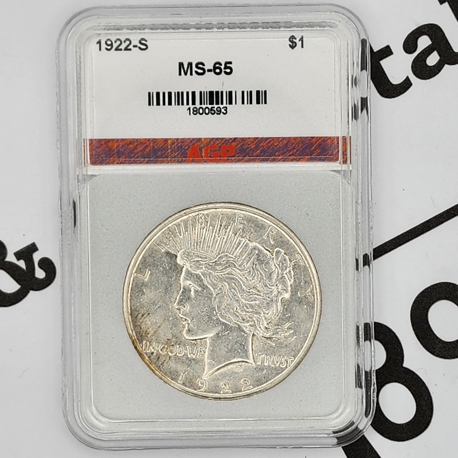 1922-S Peace Dollar AGP MS65 BLAST WHITE! Superb GEM BU