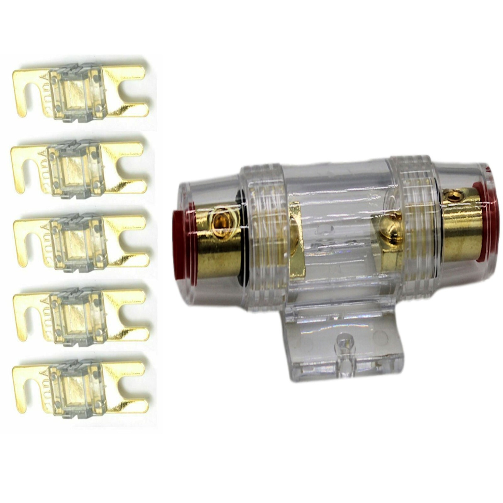 IMC Audio 200 Amp Mini ANL and 5 Fuses Fuse holder 4 6 8 Gauge Car Audio Gold