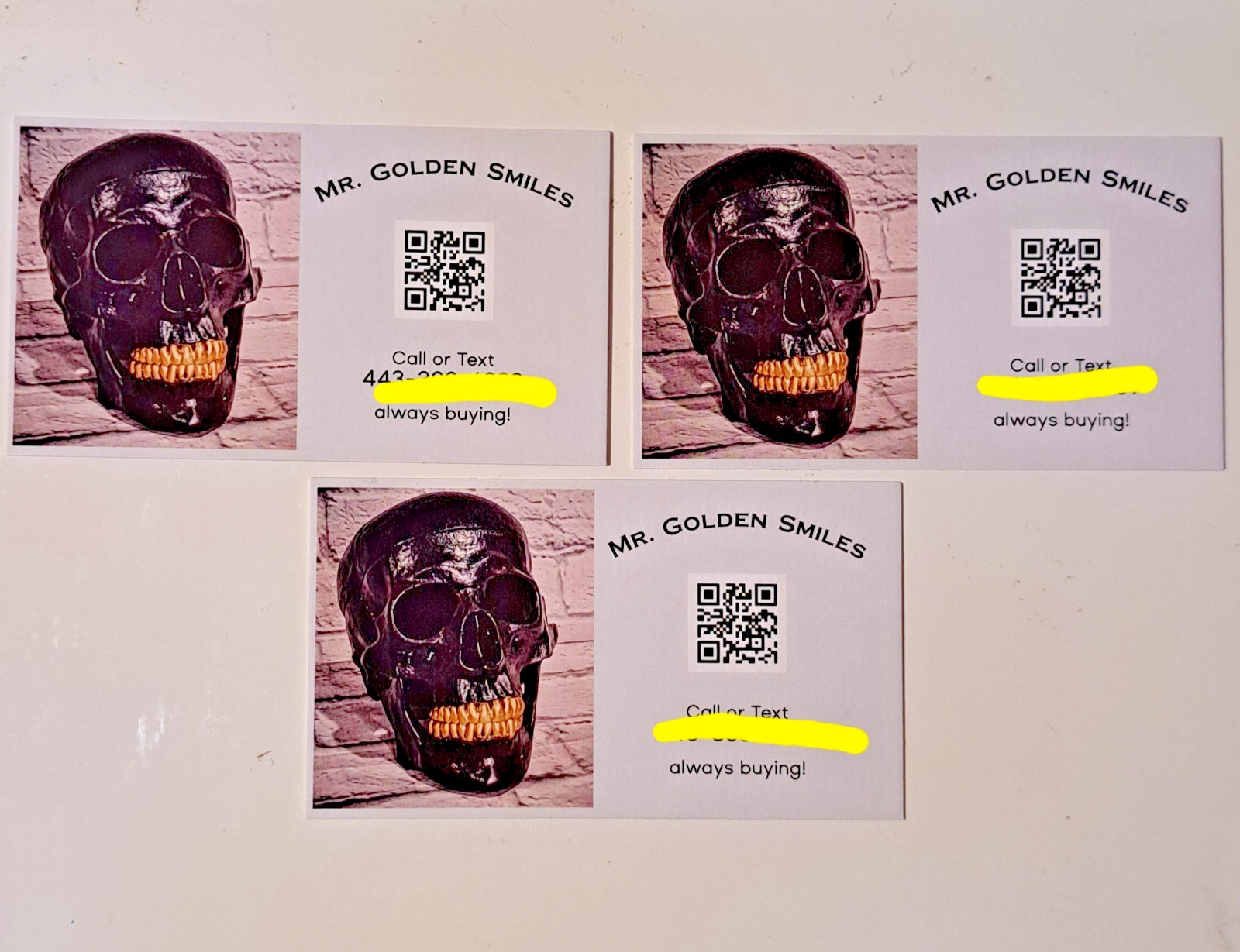 Mr Golden Smiles Party Pack (Buisness Cards & Randon Pop. Culture Stickers)