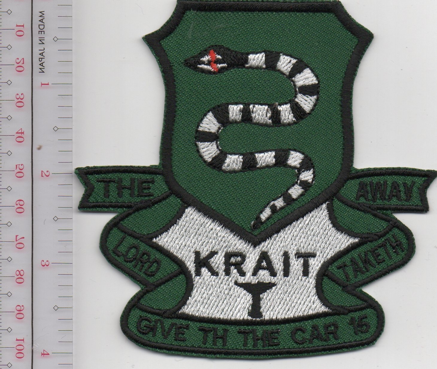 US Army Recon Krait The Lord Give th, the Car 15 Taketh Away Patch NO TARIFF