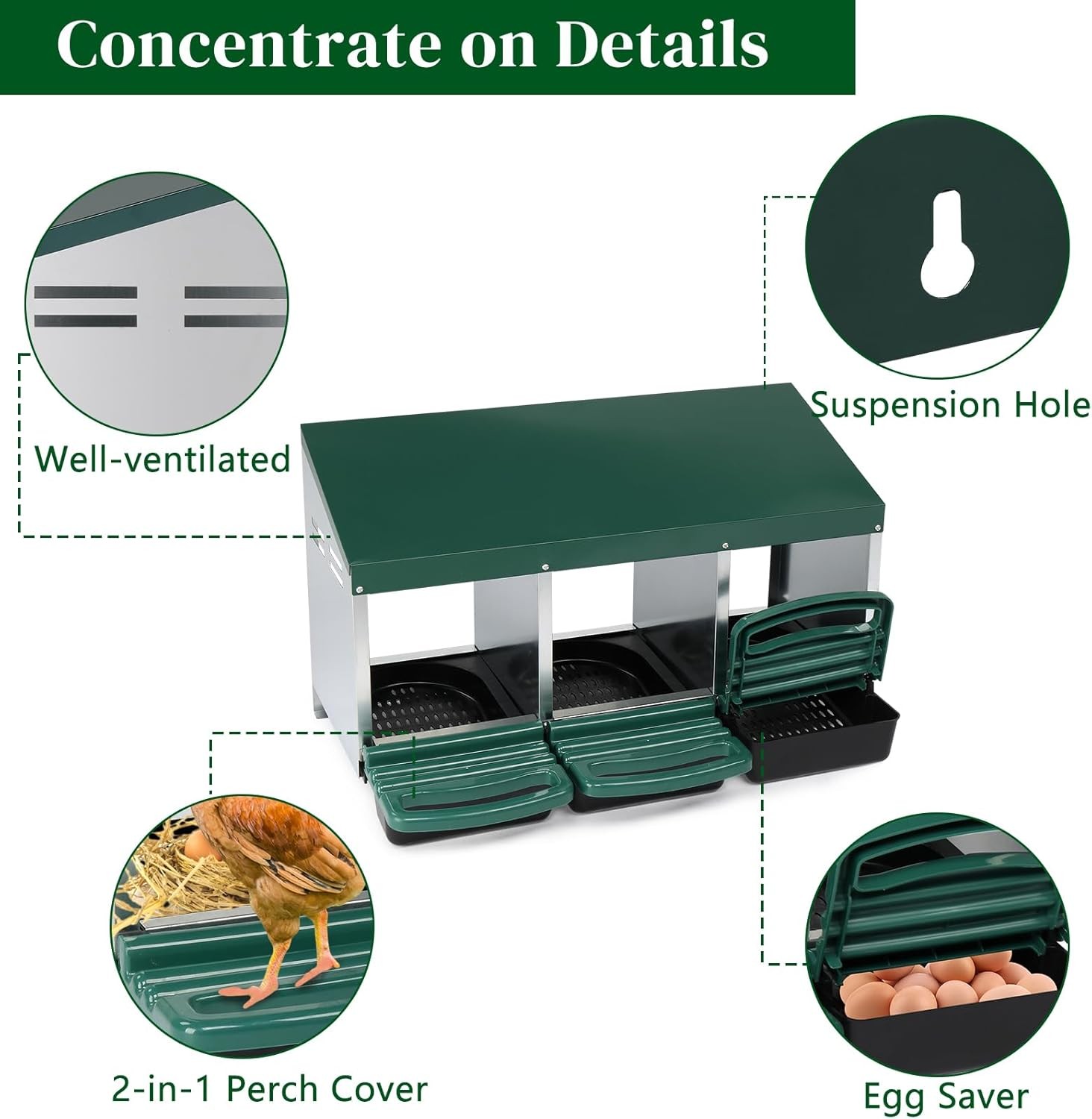 Chicken Nesting Box 3-Compartment Roll-Out w/ Plastic Baskets, Egg Nesting Boxes