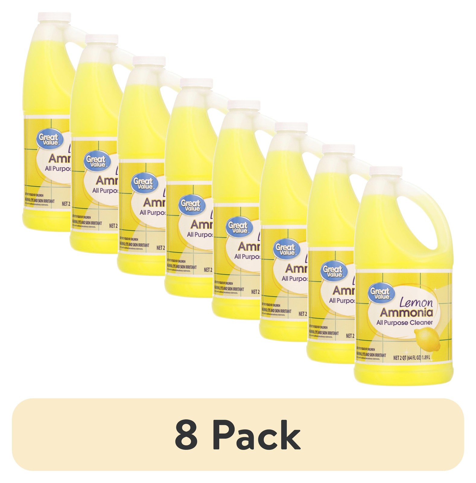 (8 Pack) Ammonia All Purpose Cleaner, Lemon Scent, 64 Fl Oz
