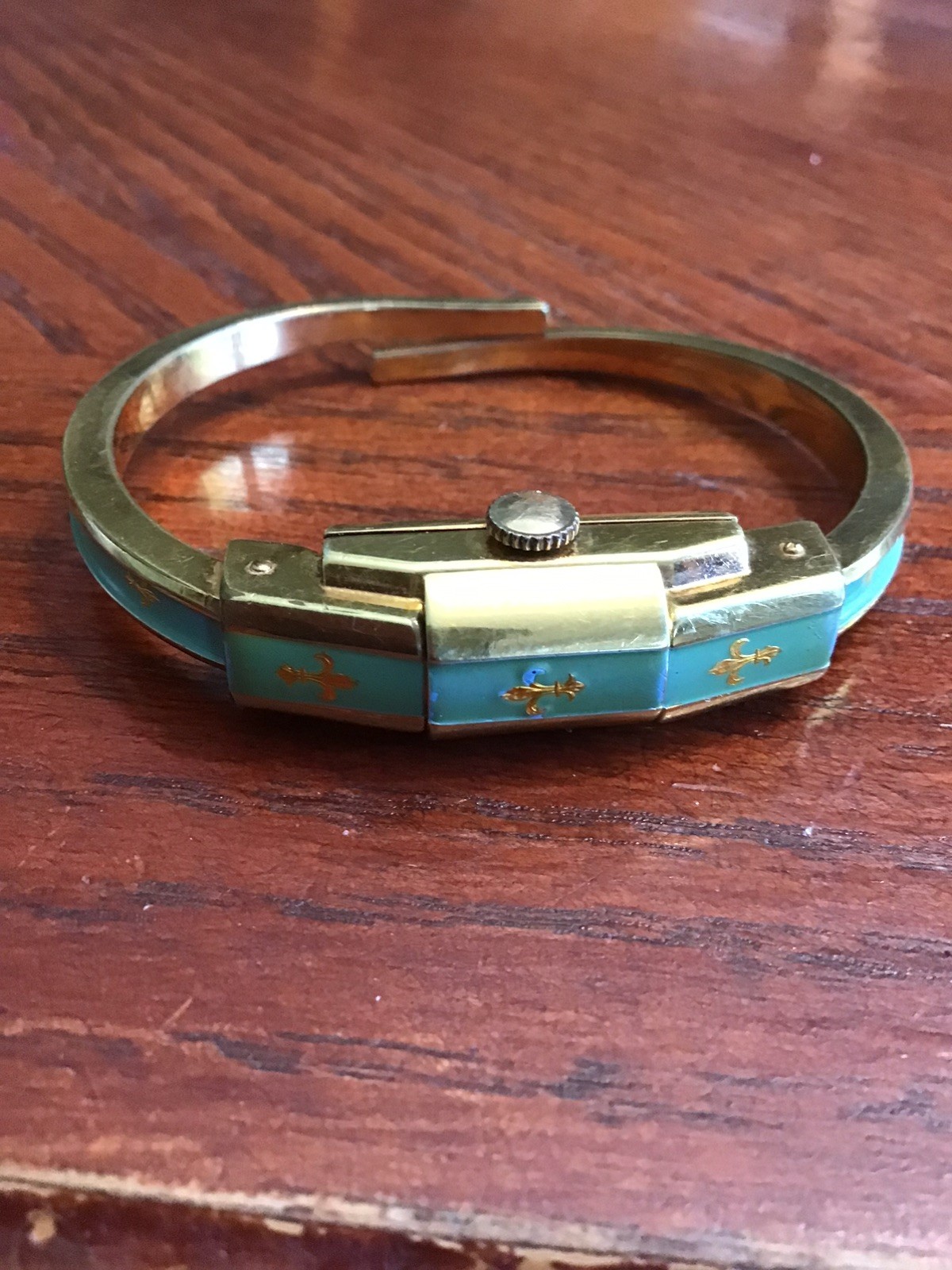 Vtg HERNA   Women’s Swiss Bracelet Watch 20 Microns Gold w/Turquoise Enamel***