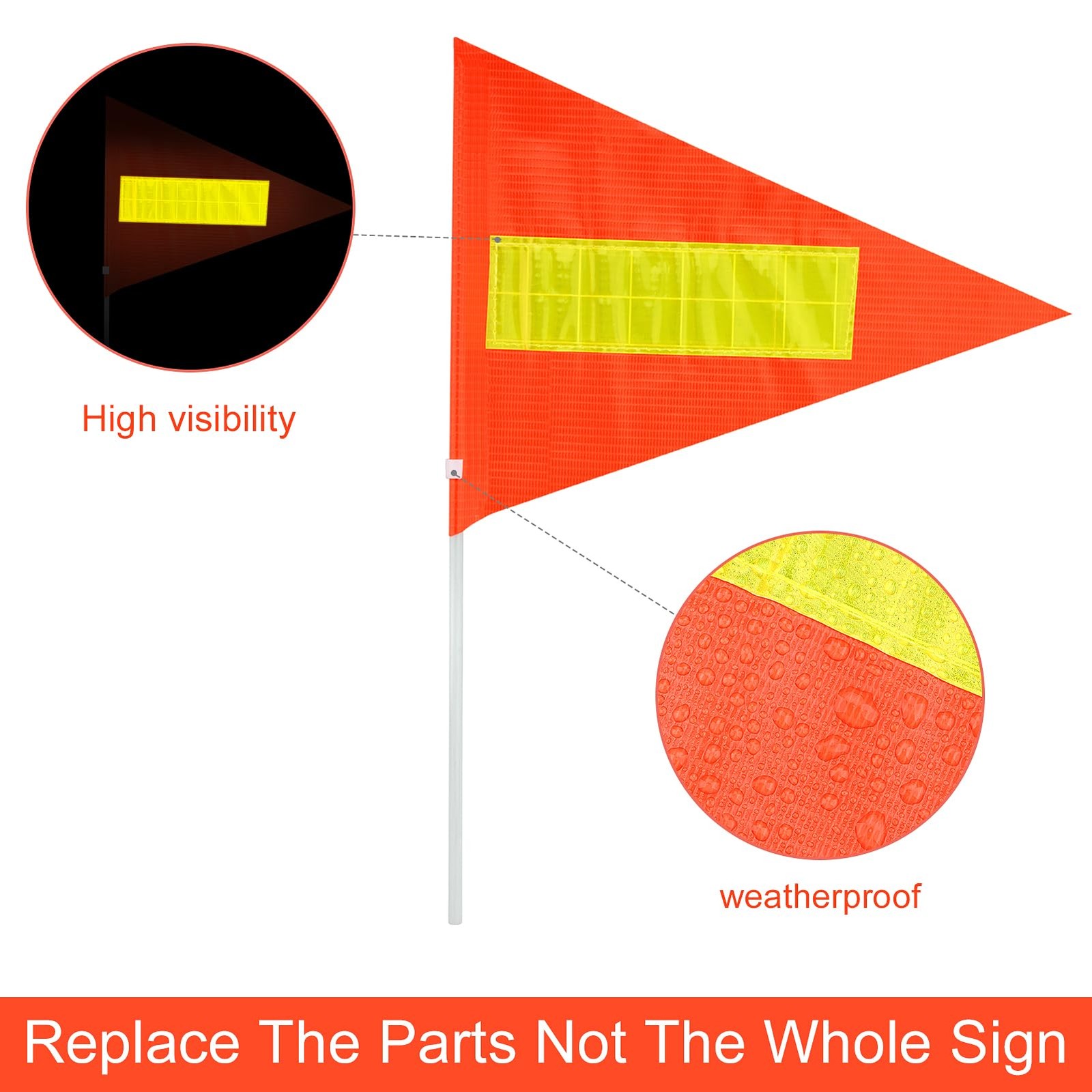 Replacement Safety Flags 2Packs Compatible with 12 inches long, Bright orange