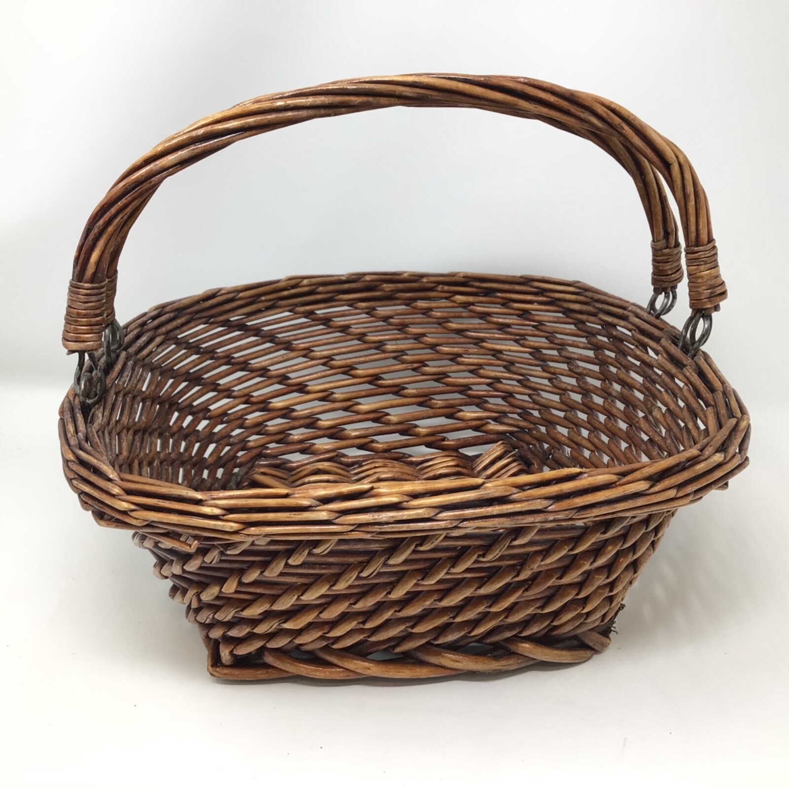 2 Handled Wicker Woven Basket BOHO Brown Square Base 12"