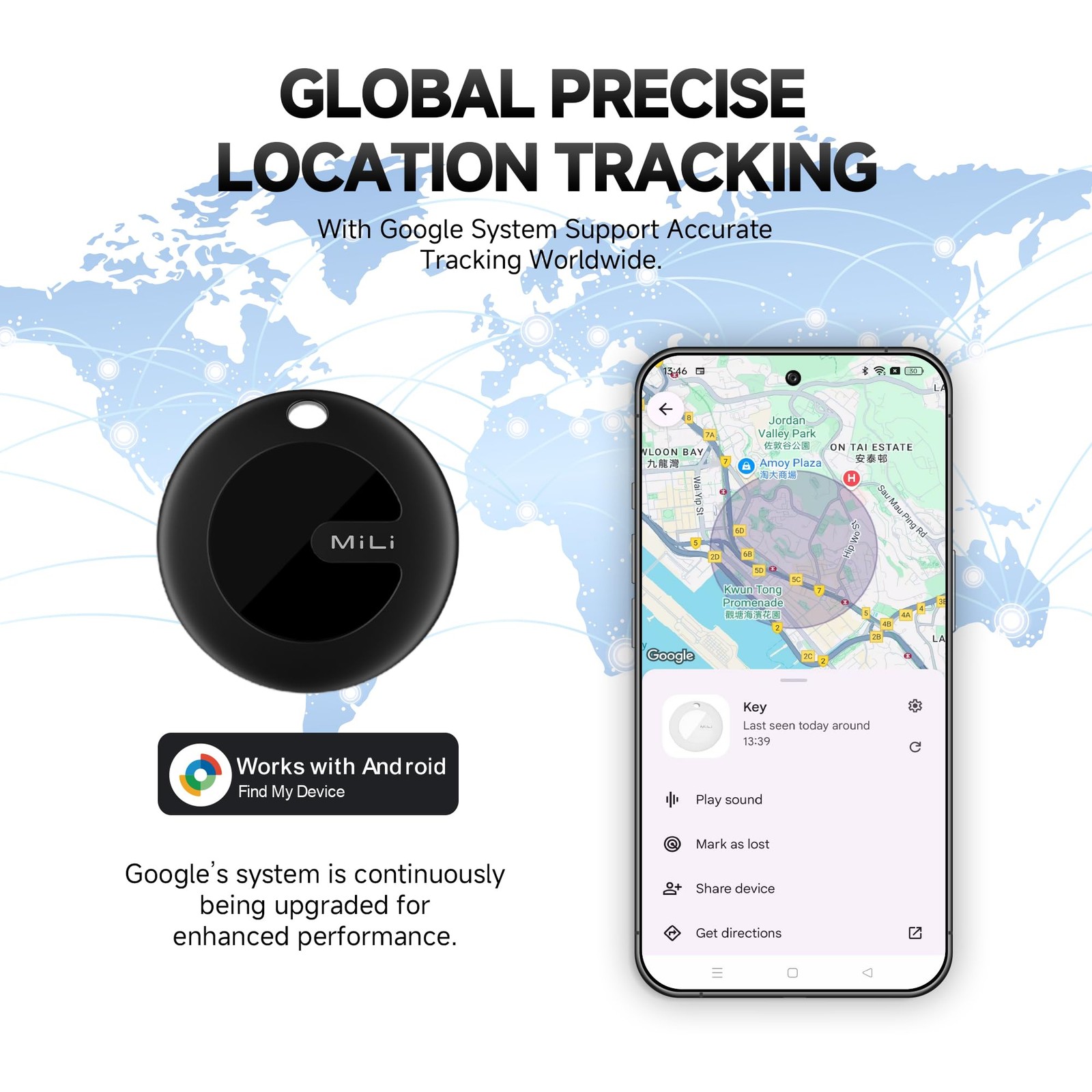 MiLi MiTag Bluetooth Tracker for Android, Smart Tracking Tag/Key BLK, 1PC
