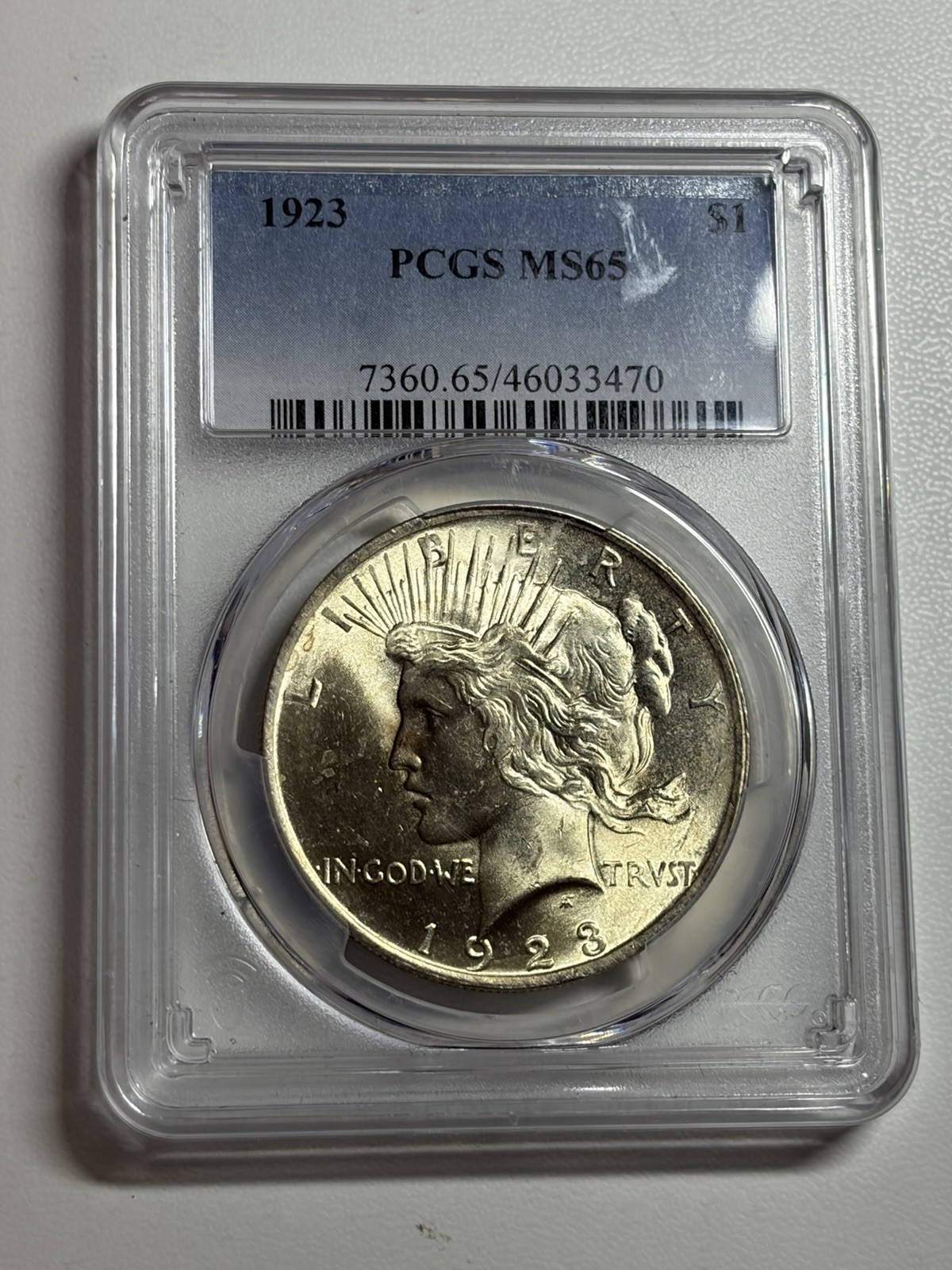 1923 $1 Peace Silver Dollar PCGS MS65 High Grade