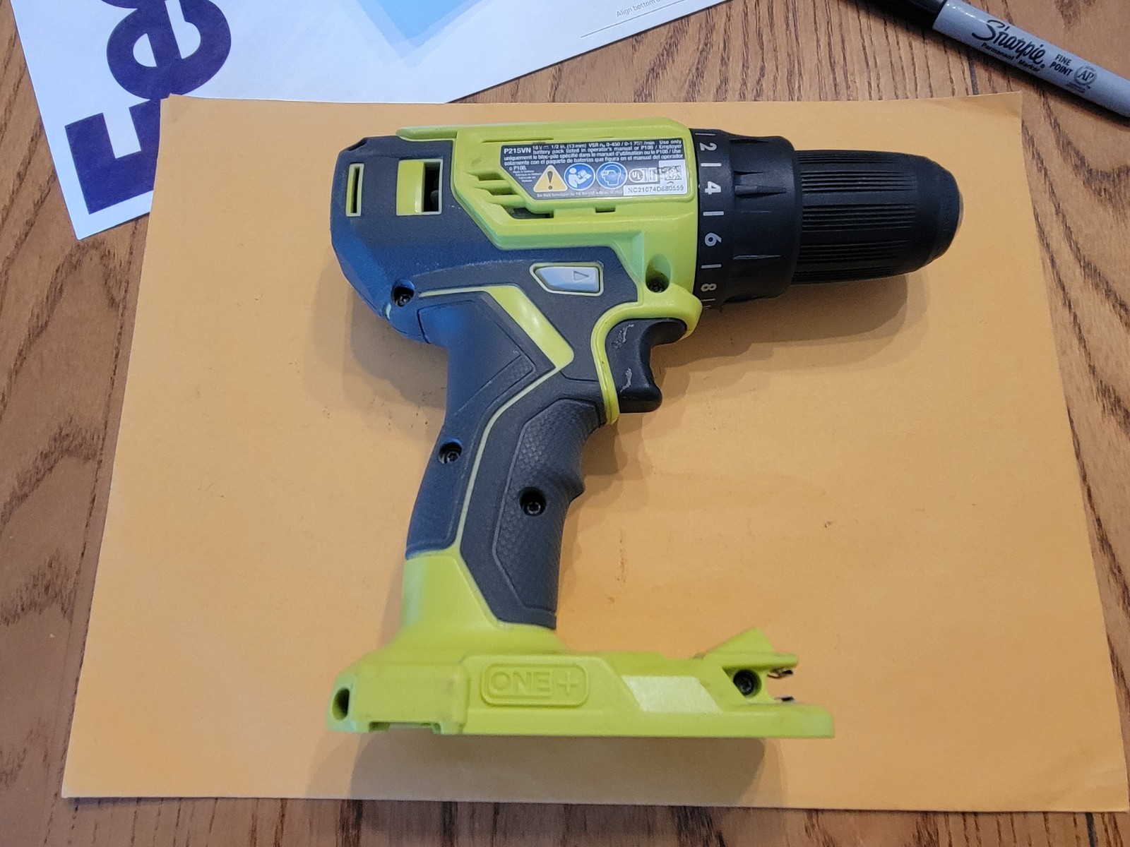RYOBI P215VN CORDLESS DRILL ONE + DRILL ONLY- NO BATTERY JUST DRILL