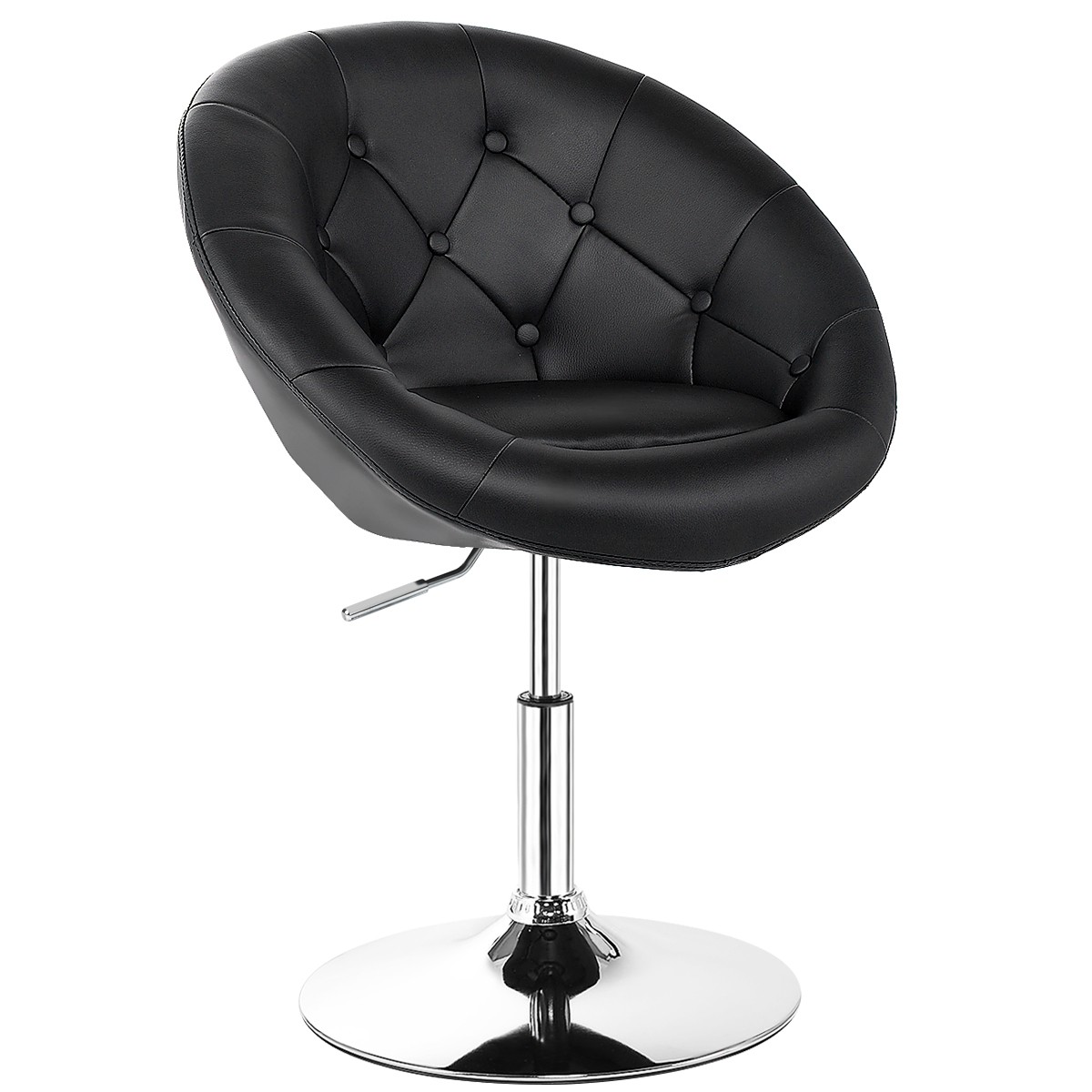 1PC Adjustable Modern Swivel Round Tufted Back Accent Chair PU Leather Black New
