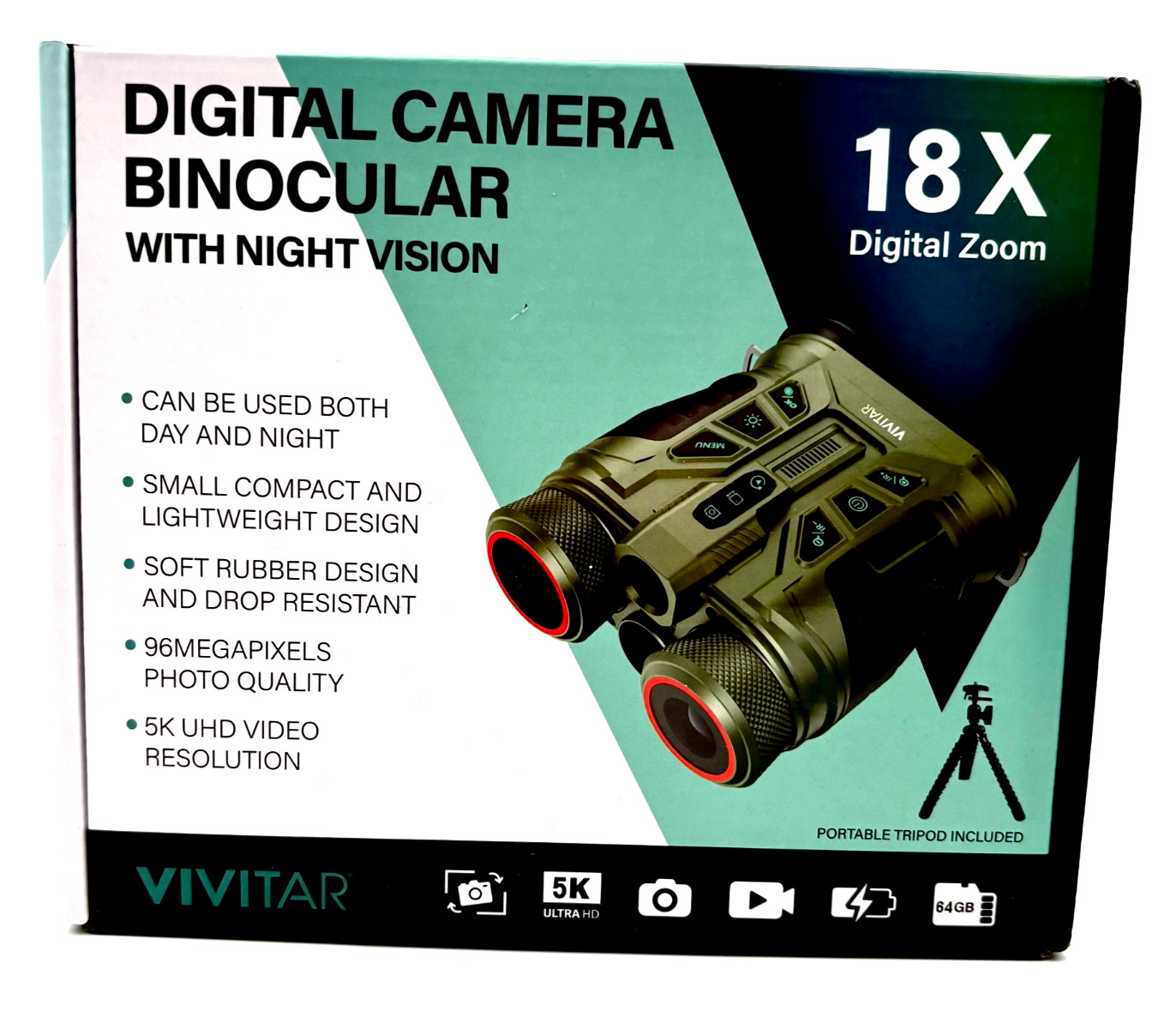 Vivitar 18X Zoom Digital Camera Binoculars Night Vision Green