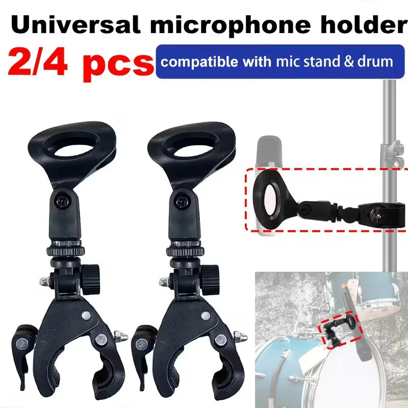 2/4pcs Microphone Crab Clamp Mount for Mic Stand&Drum Rim, Adjustment 5/8 to 3/8
