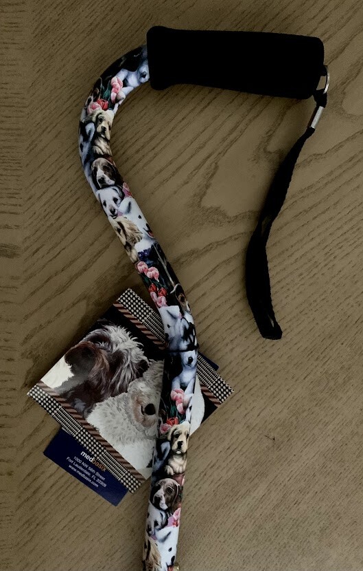 Unisex Dogs Print Offset Handle Height Adjustable Shaft Walking Cane