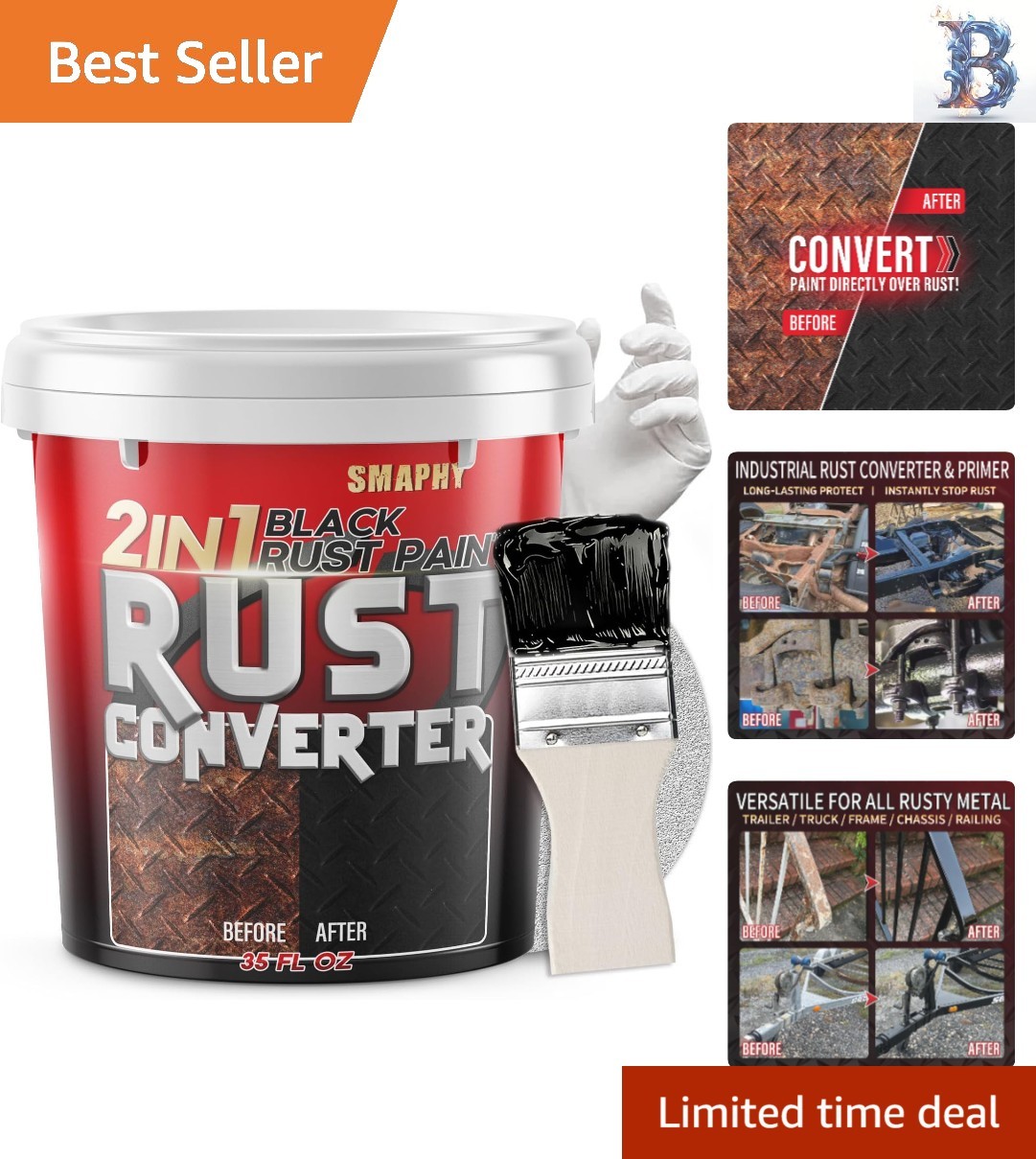 Protective 35 oz Rust Converter & Metal Primer - Ideal for All Metal Surfaces