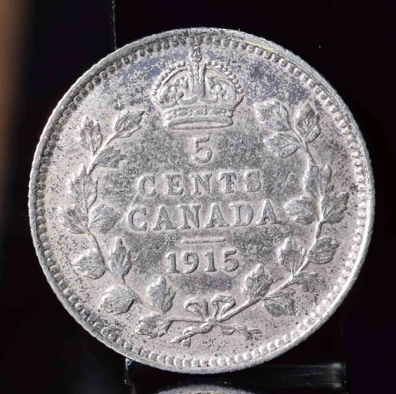 1915 Canada Silver 5 Cents - AU KM#22 $175