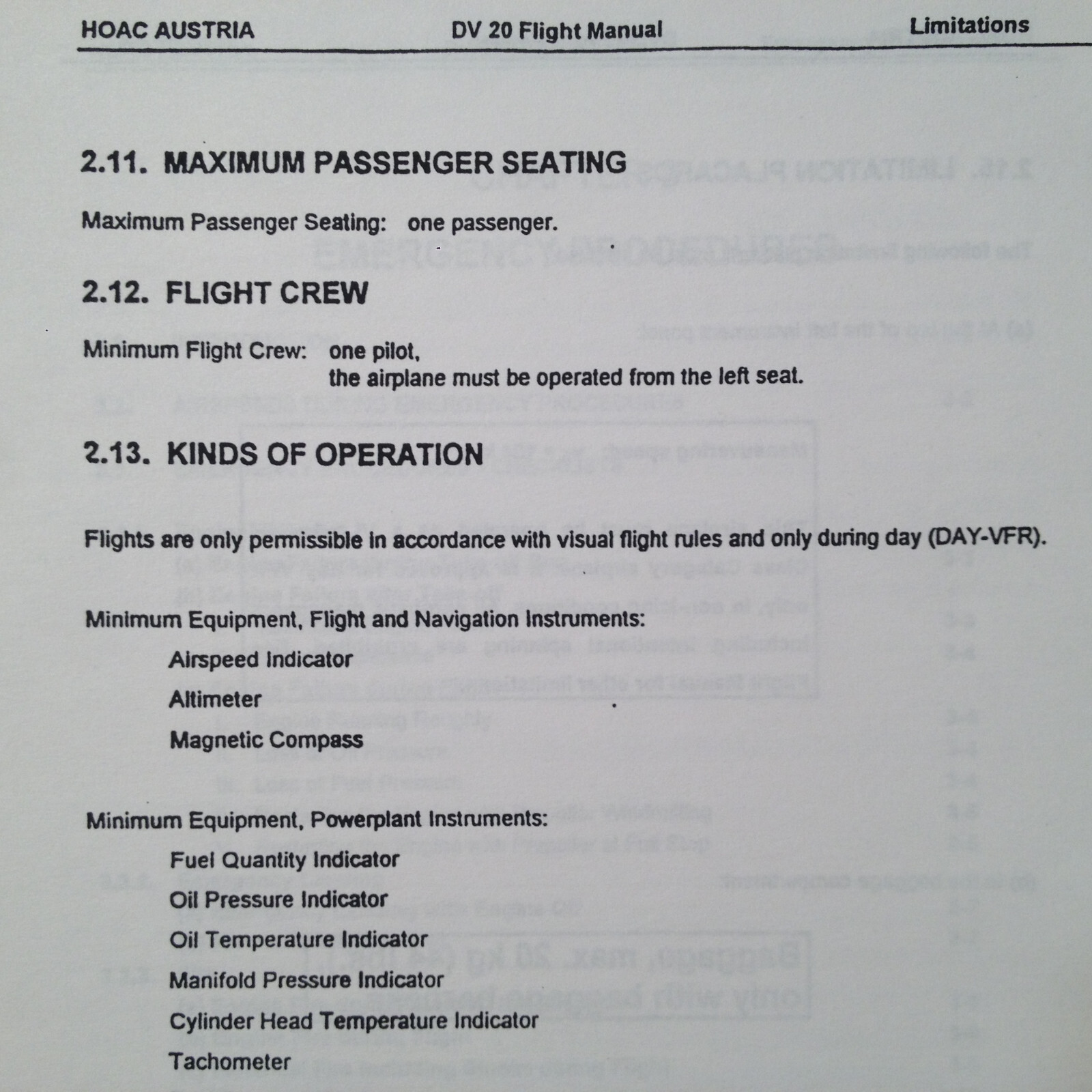 HOAC Austria, Diamond DV20 Katana Flight Manual