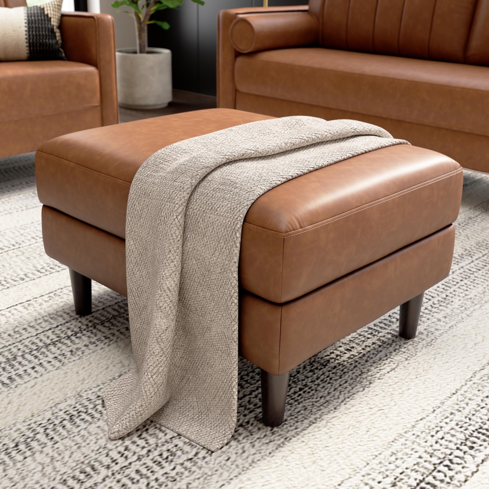 Storage Ottoman with Tray, Living Room Furniture, Max Collection, Buffed Came...
