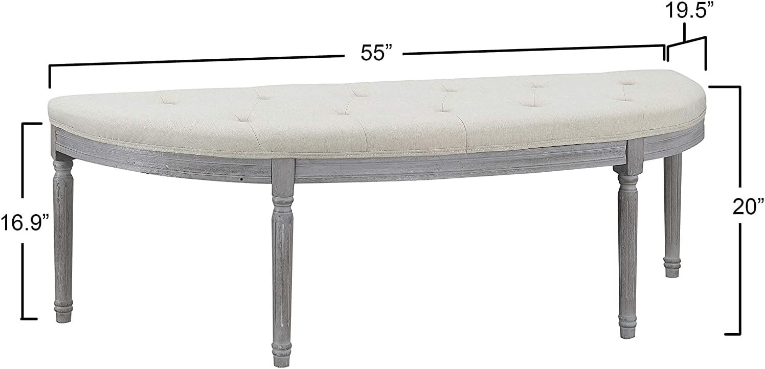 Coastal Button Tufted Light Beige Upholstered Bench with Weathered Gray Legs
