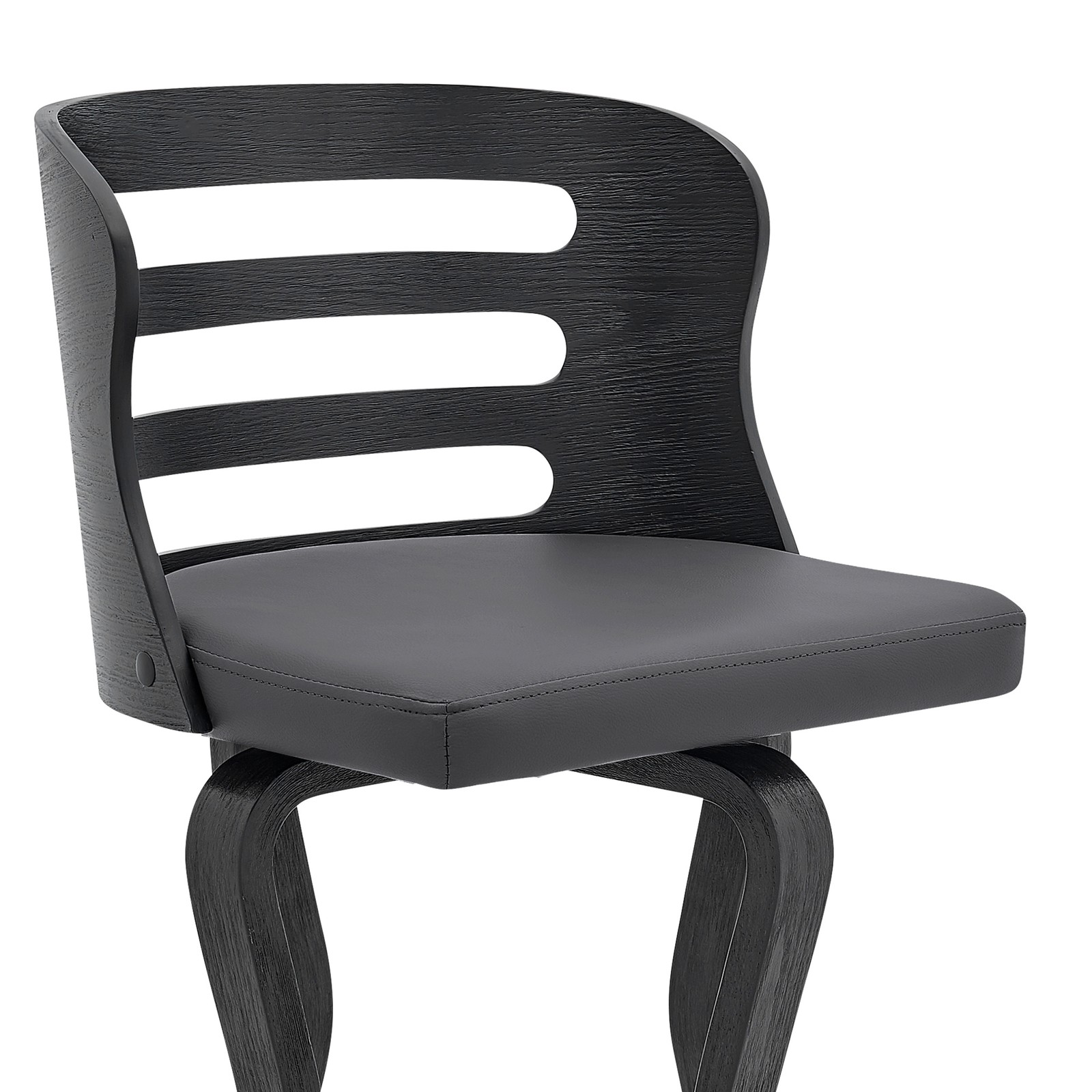 Lusera 30" Swivel Gray Faux Leather and Black Wood Bar Stool