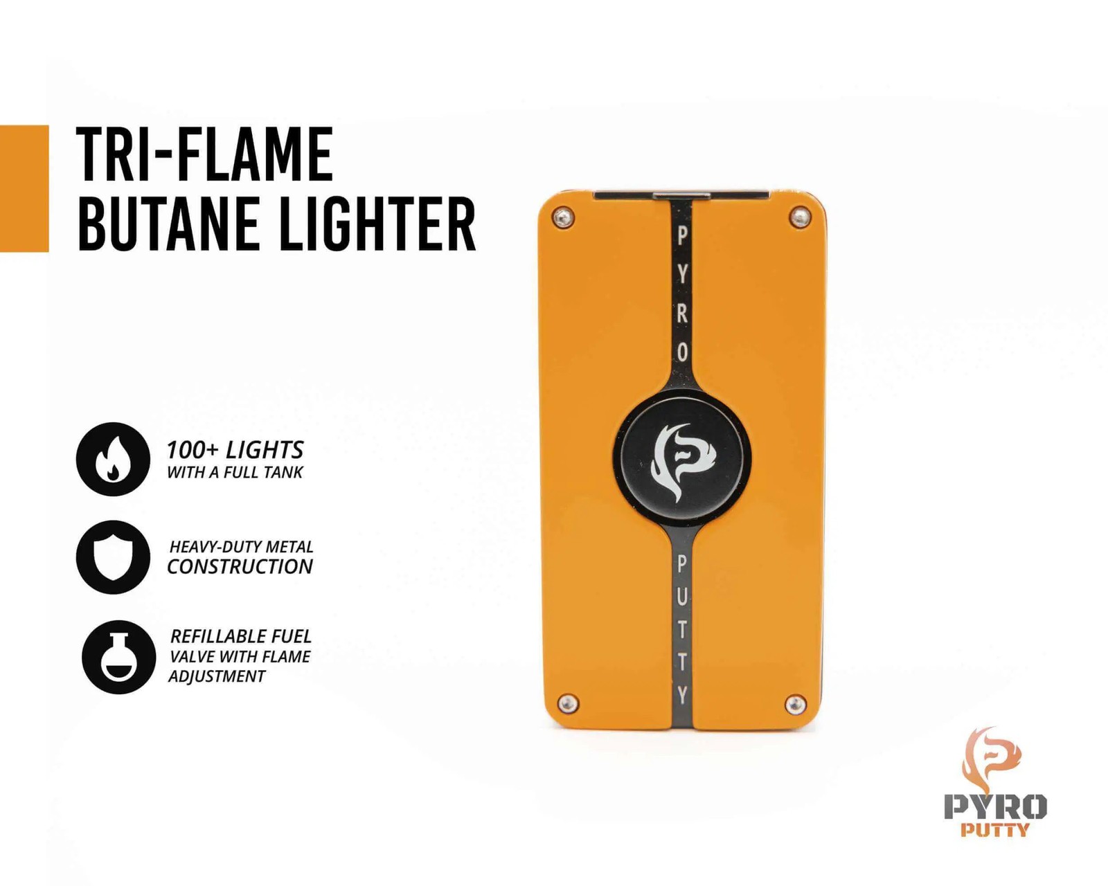 Pyro Putty Tri-Flame Butane Refillable Lighter, Cigar Cutter & Adjustable Flame