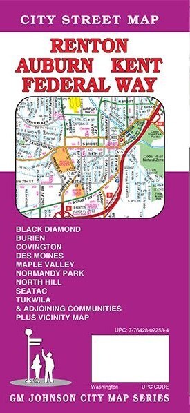 City Street Map of Renton, Auburn, Kent, Federal Way, Washington, by GMJ Maps