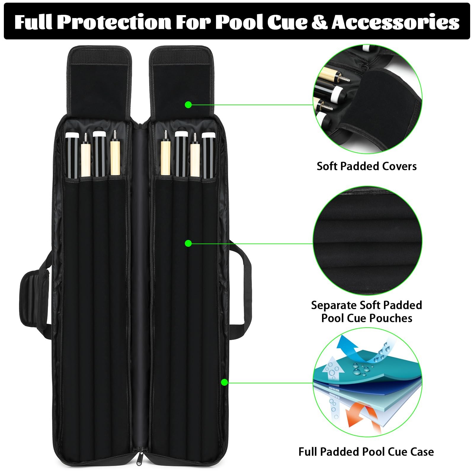 Pool Cue Case 4x4, Soft Padded Pool Stick Case,Pool Stick Case with Multiple ...