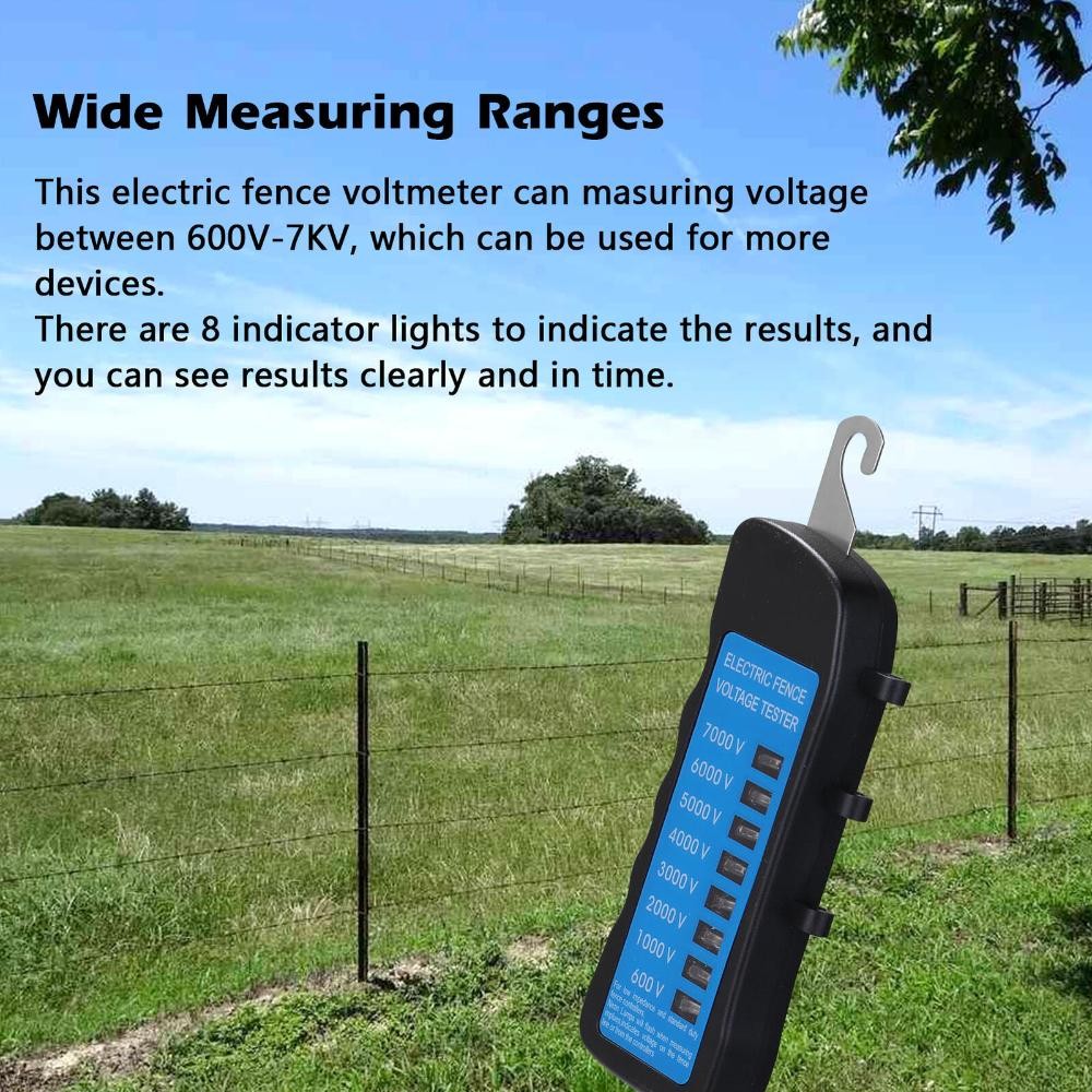 600V-7KV Garden Electric Fence Tester 8 Indicator Light Digital Voltmeter Tool