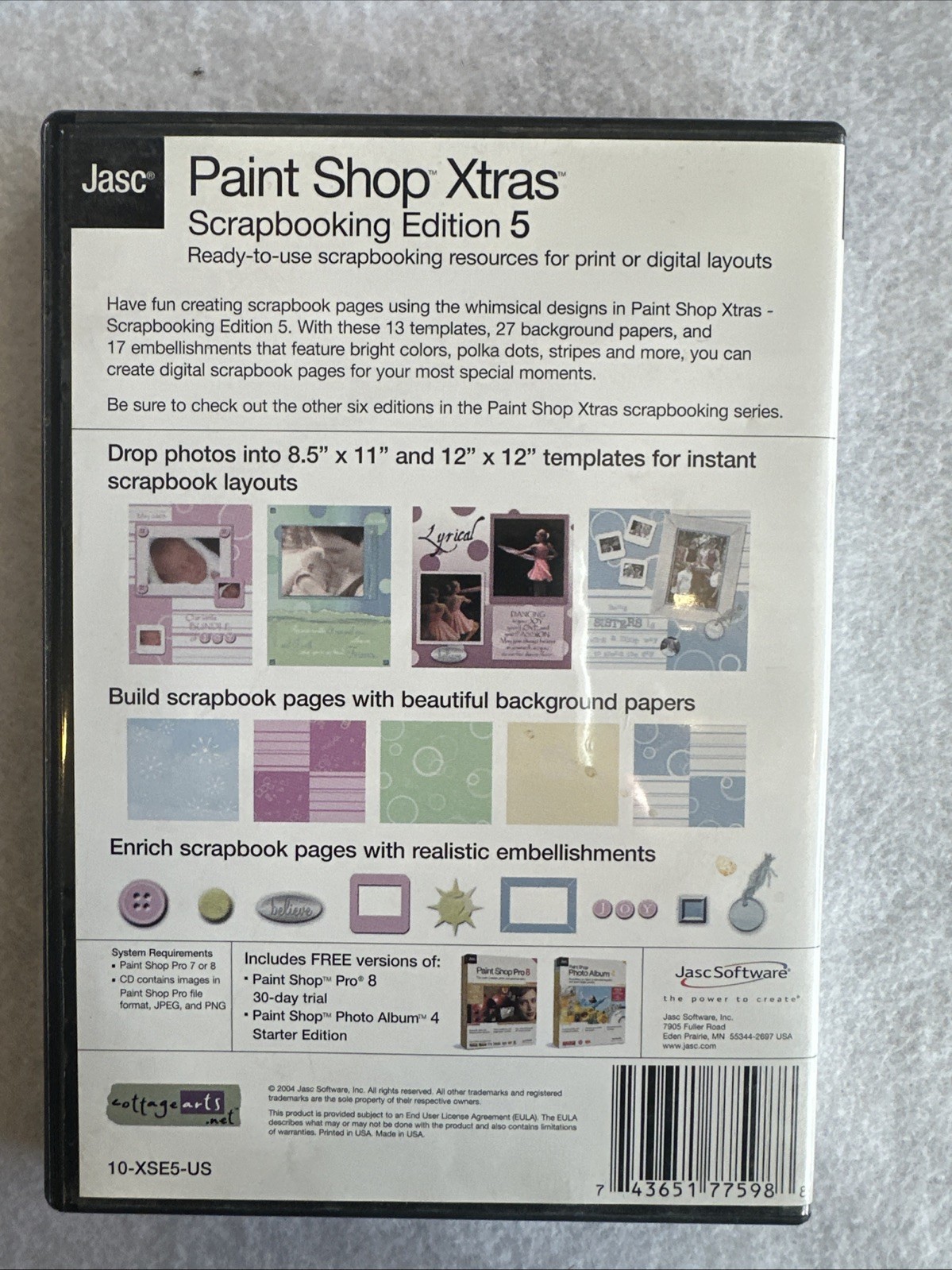 Paint Shop Xtras Scrapbooking Edition 5 PC CD-ROM 2004 Creating Digital Layouts