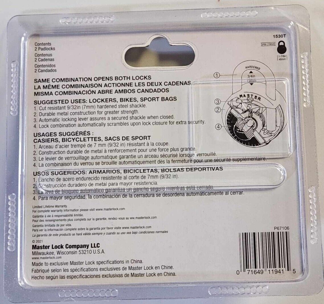 Master Lock Combo Locks 2 Pack 1 Combo Red