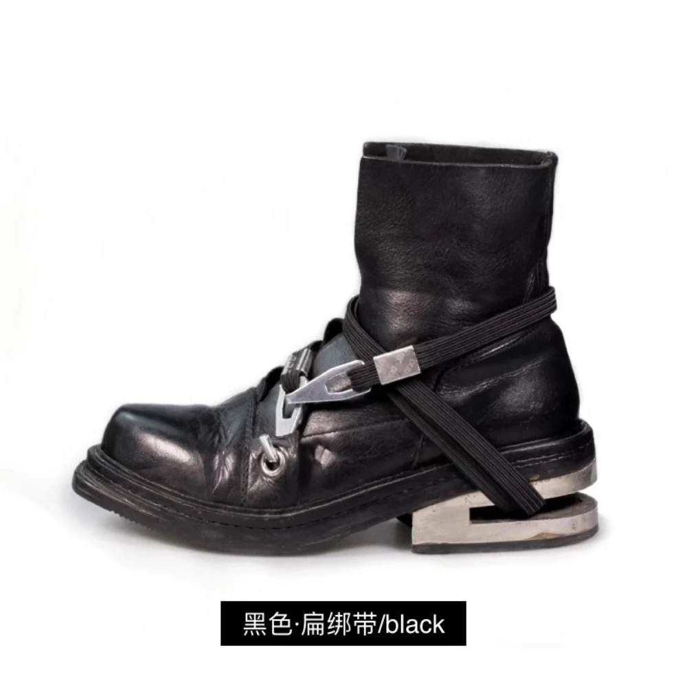 Men's Motorcycle Boots Metal Chunky Heel Mid-Calf Round Toe Western Boots Couple