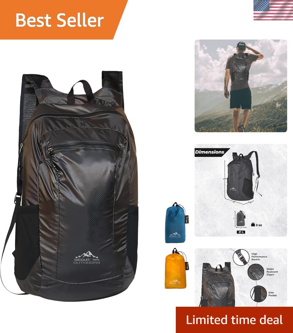 Compact 21L Folding Backpack - Durable Water-Resistant Nylon for Hiking
