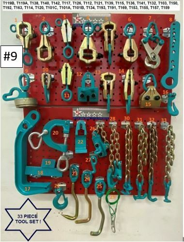 SET#9 -33 PIECE HEAVY DUTY AUTO BODY FRAME MACHINE PULLING TOOLS & CLAMPS