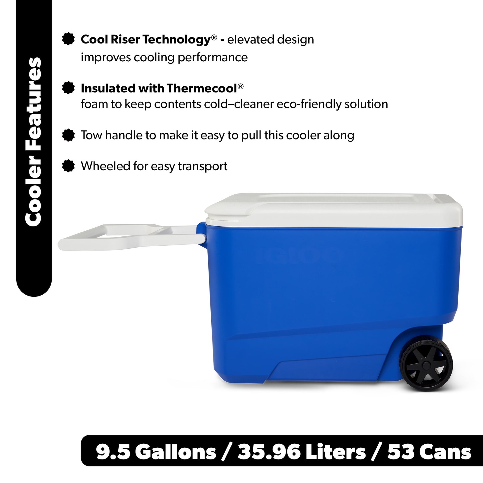 Igloo Wheelie Cool 38 QT Hard Sided Cooler with Wheels, Blue