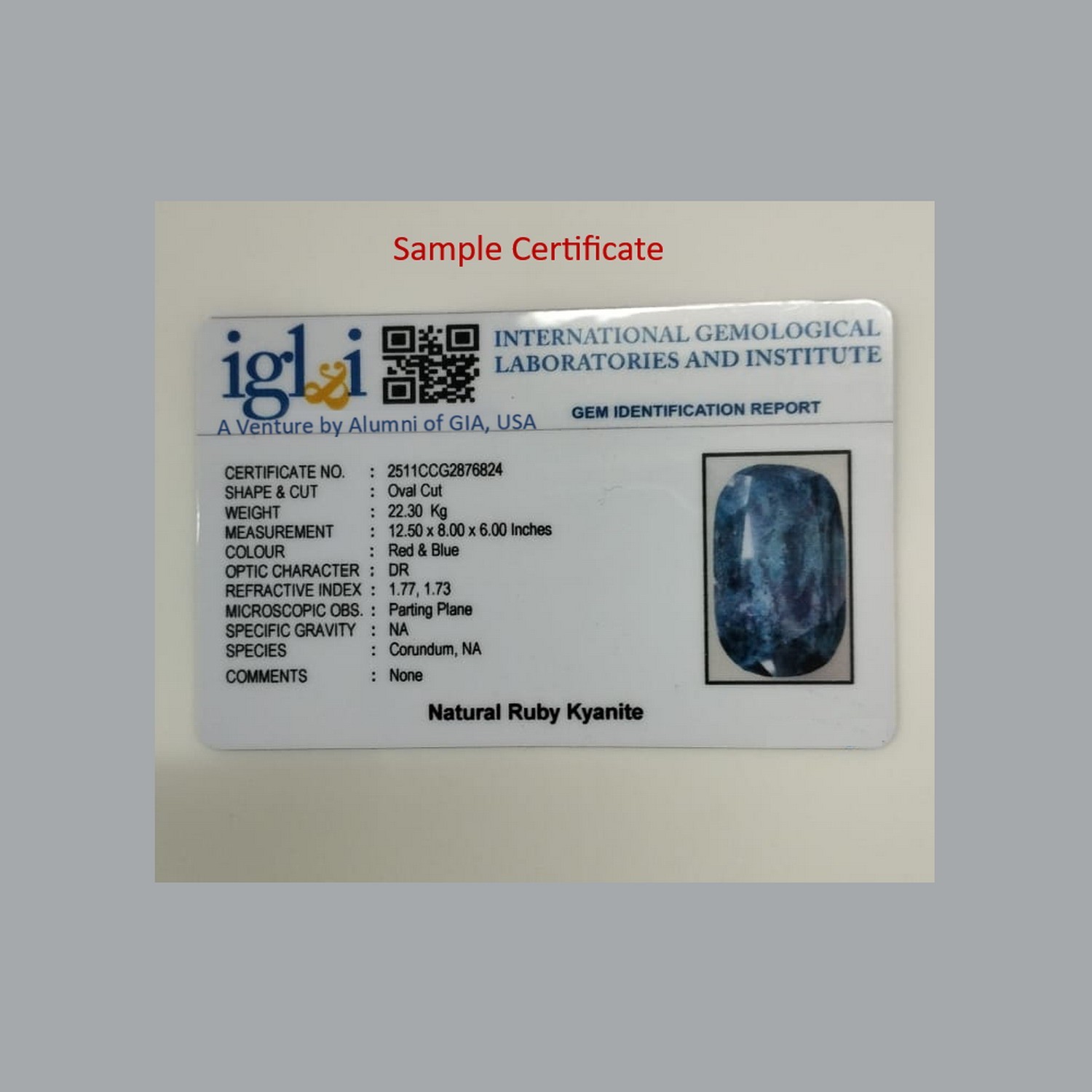 Gemstone Identification Card Report Certificate With Photo by GIA graduates