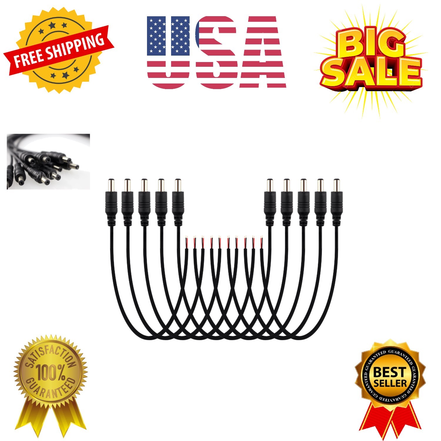 Male DC 2.1mm x 5.5mm Wire Power Pigtails Adapter Barrel Plug Socket Cables f...