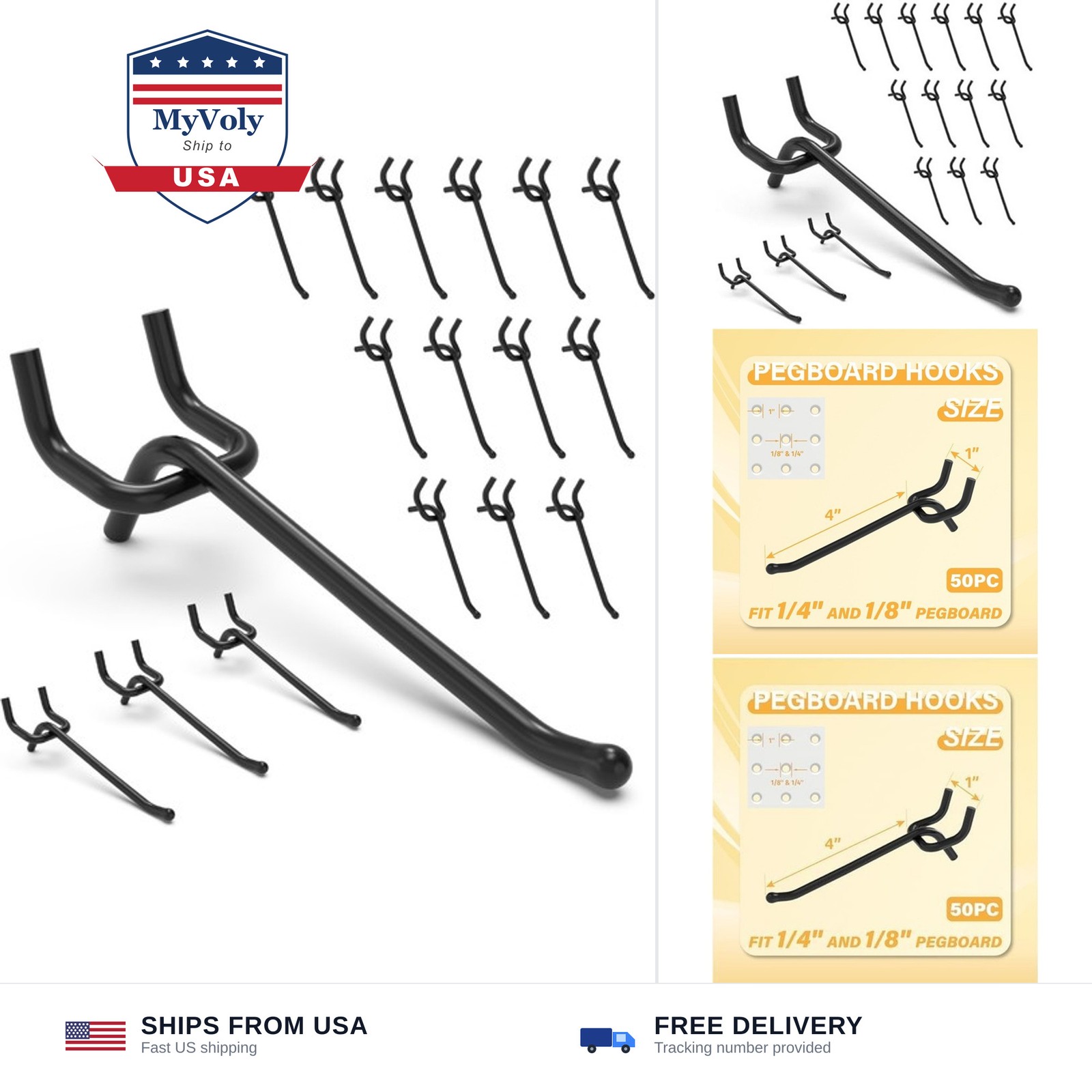Heavy Duty Pegboard Hooks 4 Inch - 50 pcs Peg Board Hooks for Hanging, Black ...