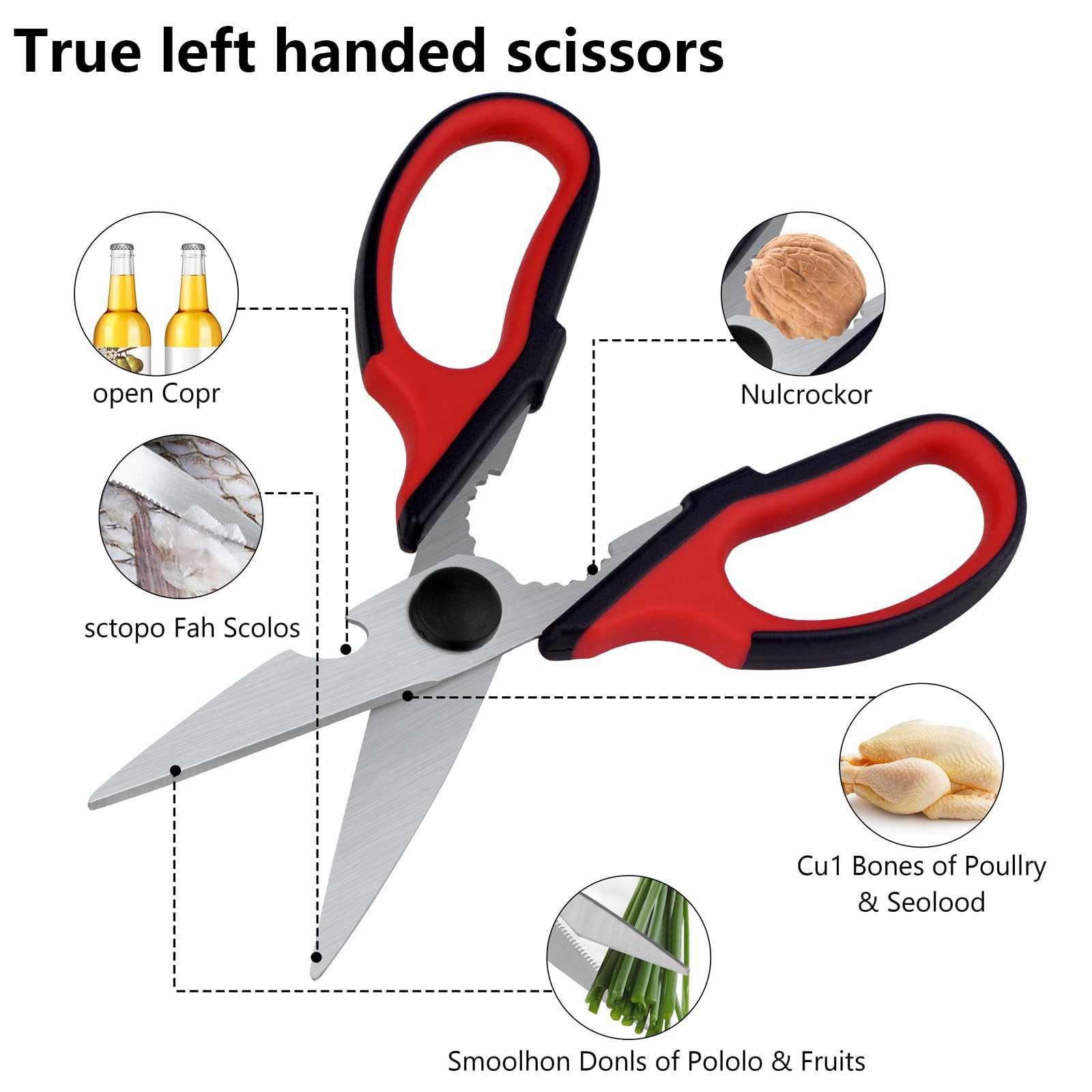 Left Handed Kitchen Scissors, Bailaipor Left Hand Kitchen Poultry Shears Tool...