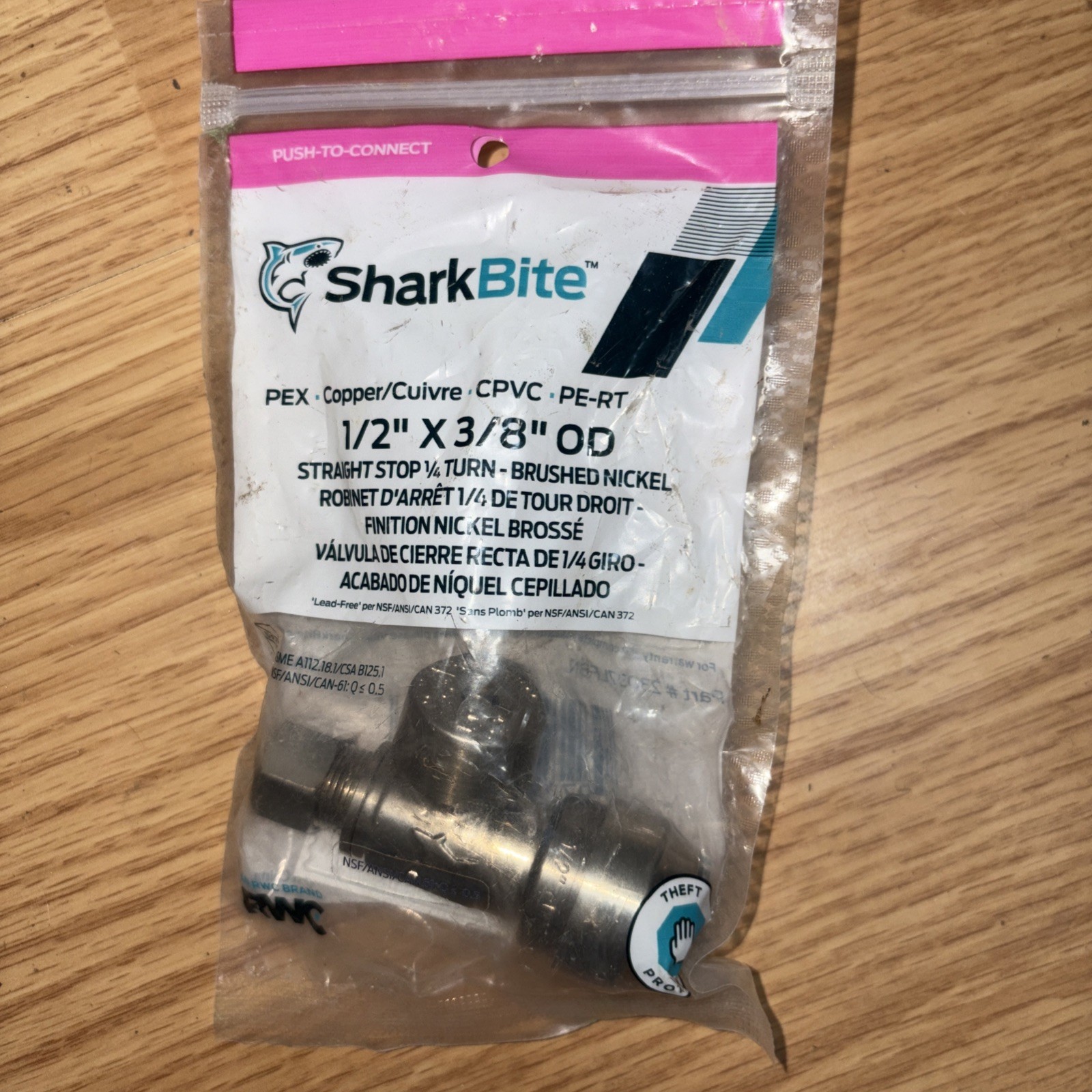 SharkBite  Brass  1/2 x 3/8 od Supply Valve, straight stop quarter turn (chrome)
