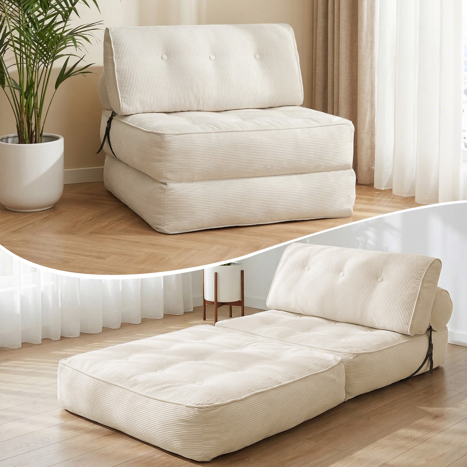 Foldable Single Sofa Bed, Convertible Sleeper Chair Bed Couches w/ Dual-Cushion