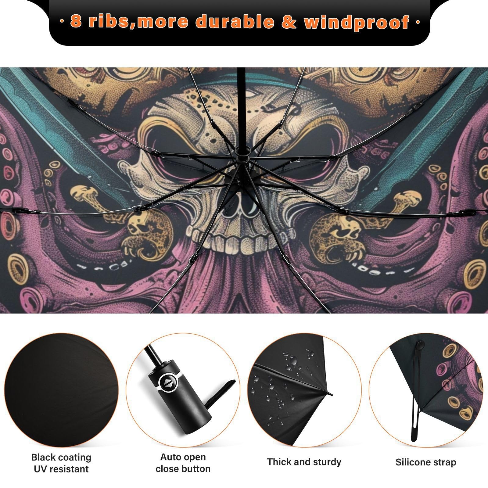 Large Windproof Umbrella Auto Open Folding Umbrella, 8 Ribs Rain Proof Revers...
