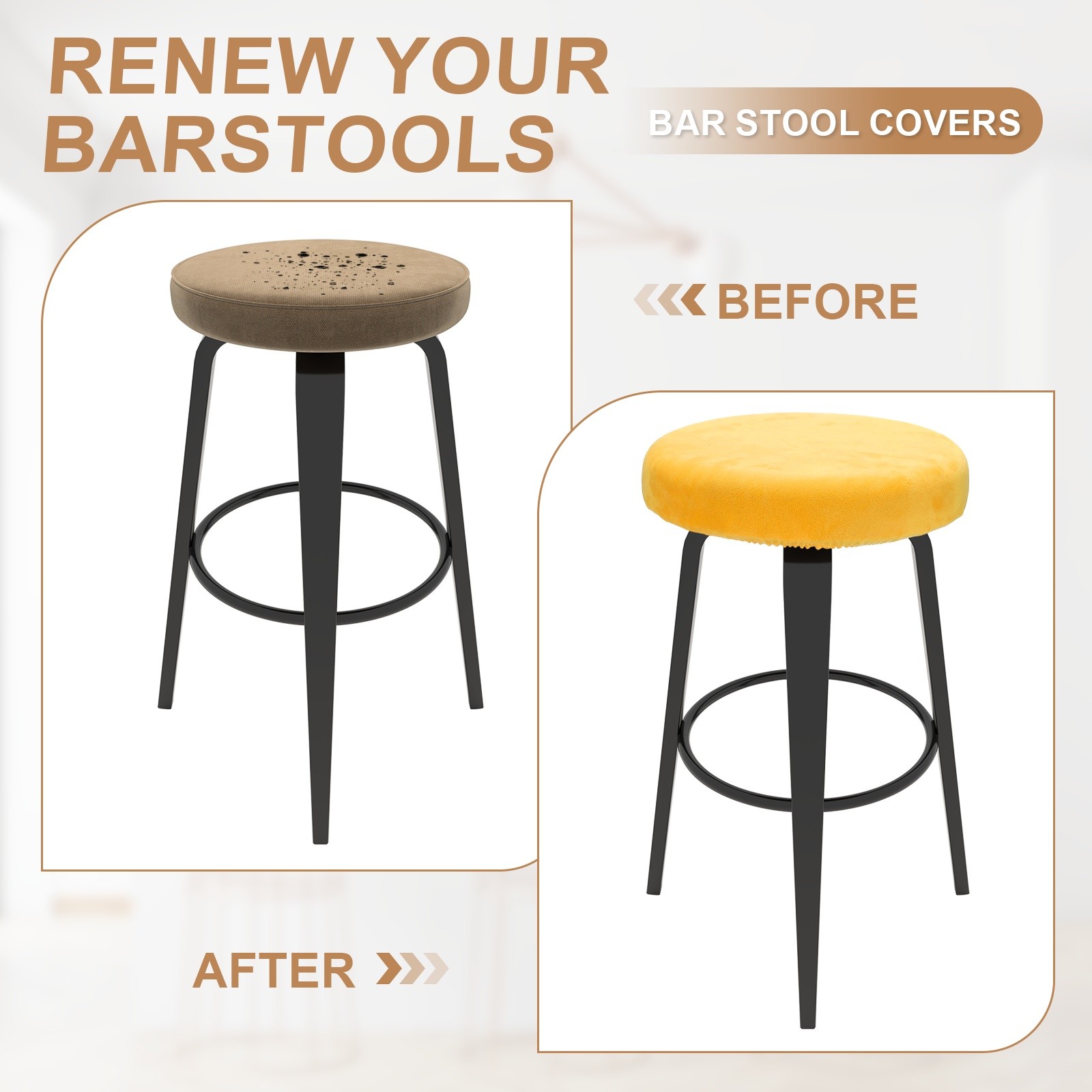 4 Pcs Bar Stool Covers, 10-14" Round Stool Covers with Elastic Band, Yellow