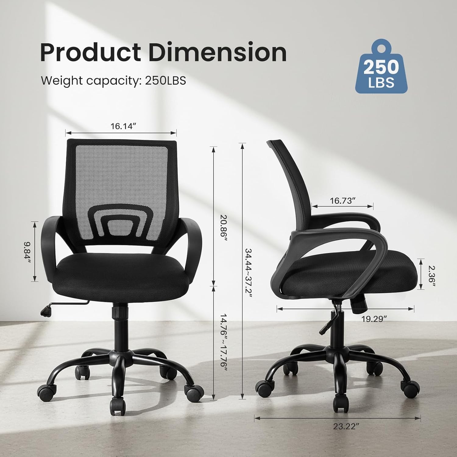 Ergonomic Mid-Back Office Chair,Swivel Rolling Mesh Chair,Height Adjust,Rocking