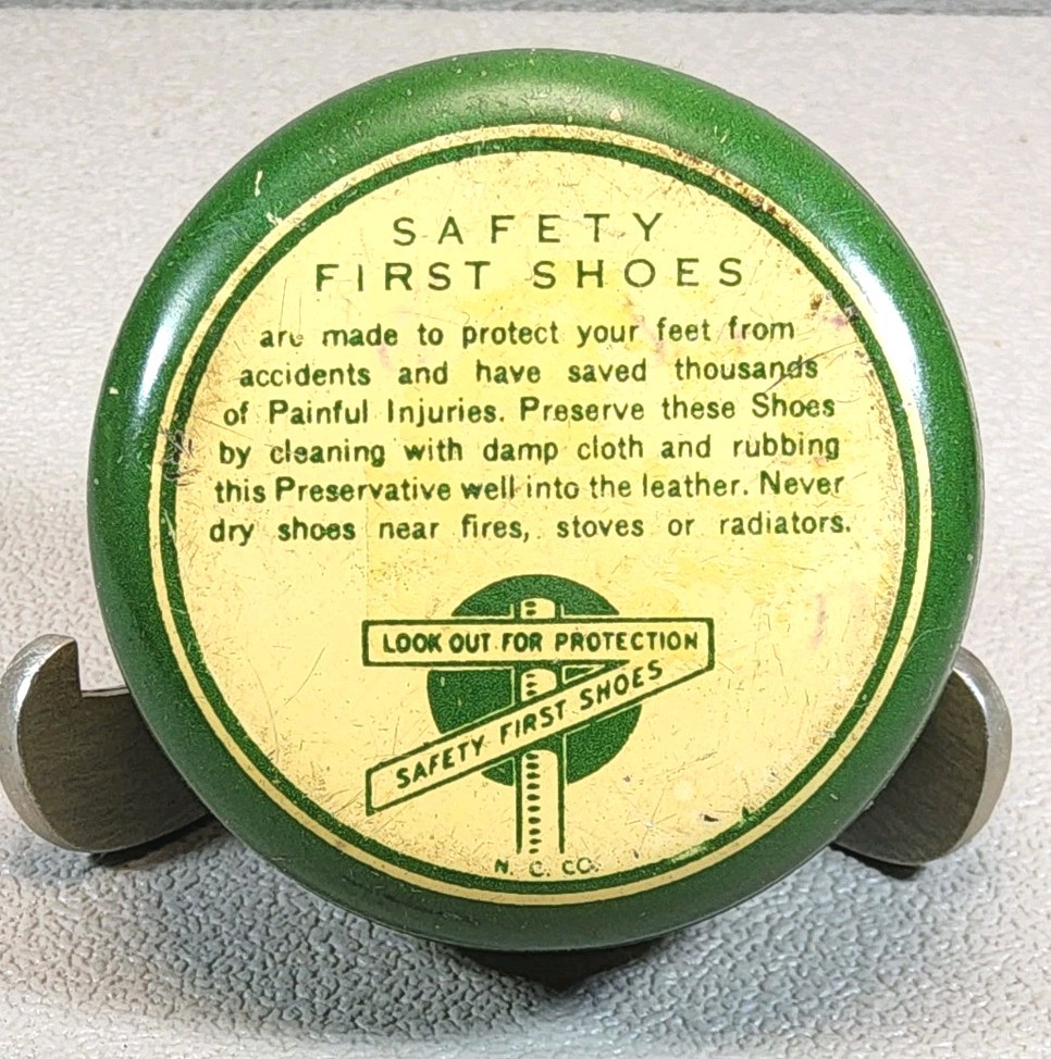 Vtg Shoe Preservative Tin ~ Safety First Shoe Co. - Holliston, Massachusetts #32